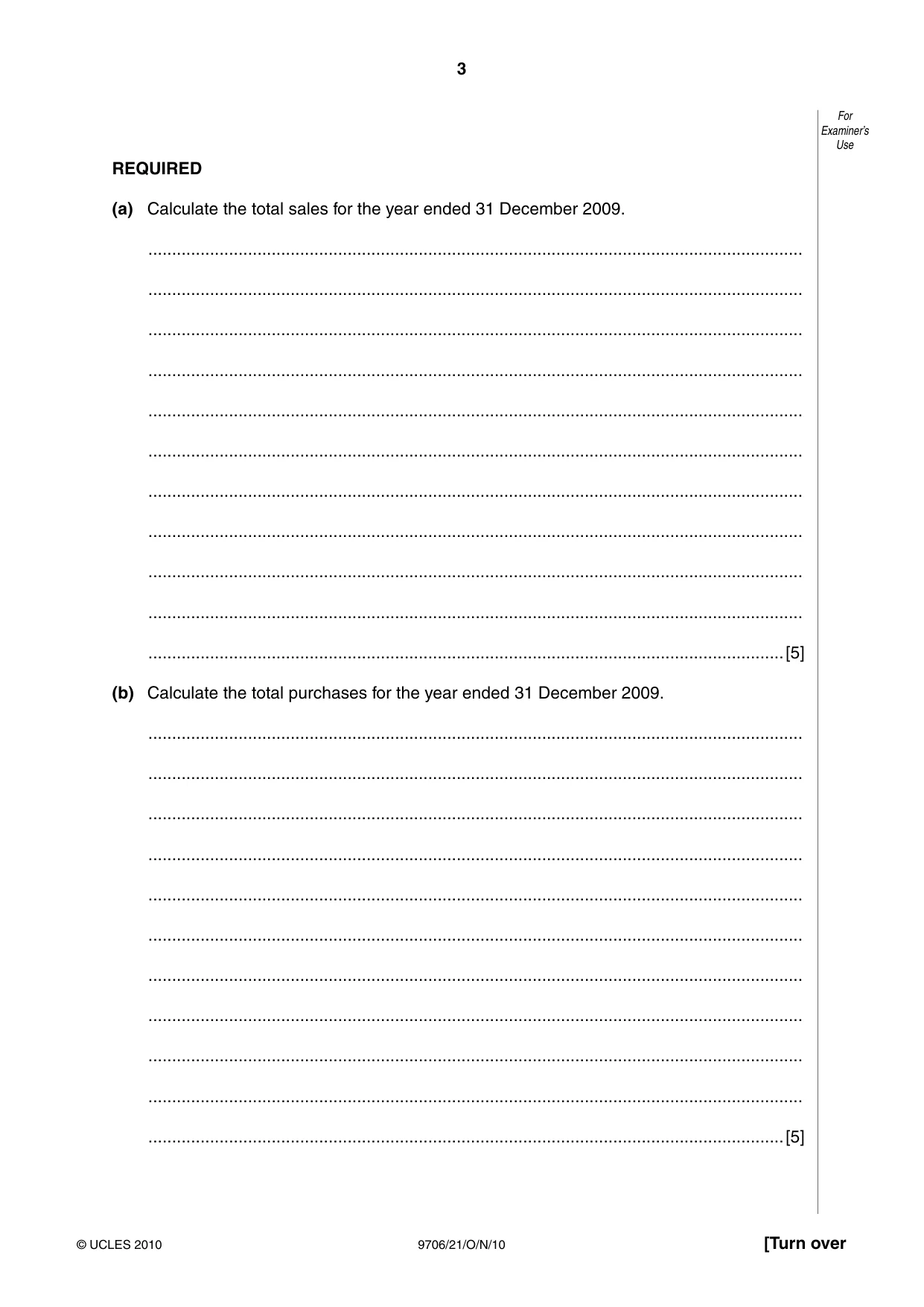 Cambridge A Level Accounting 9706 2010 Oct/Nov Paper 2 · Variant 1 question paper, page 3 of 16