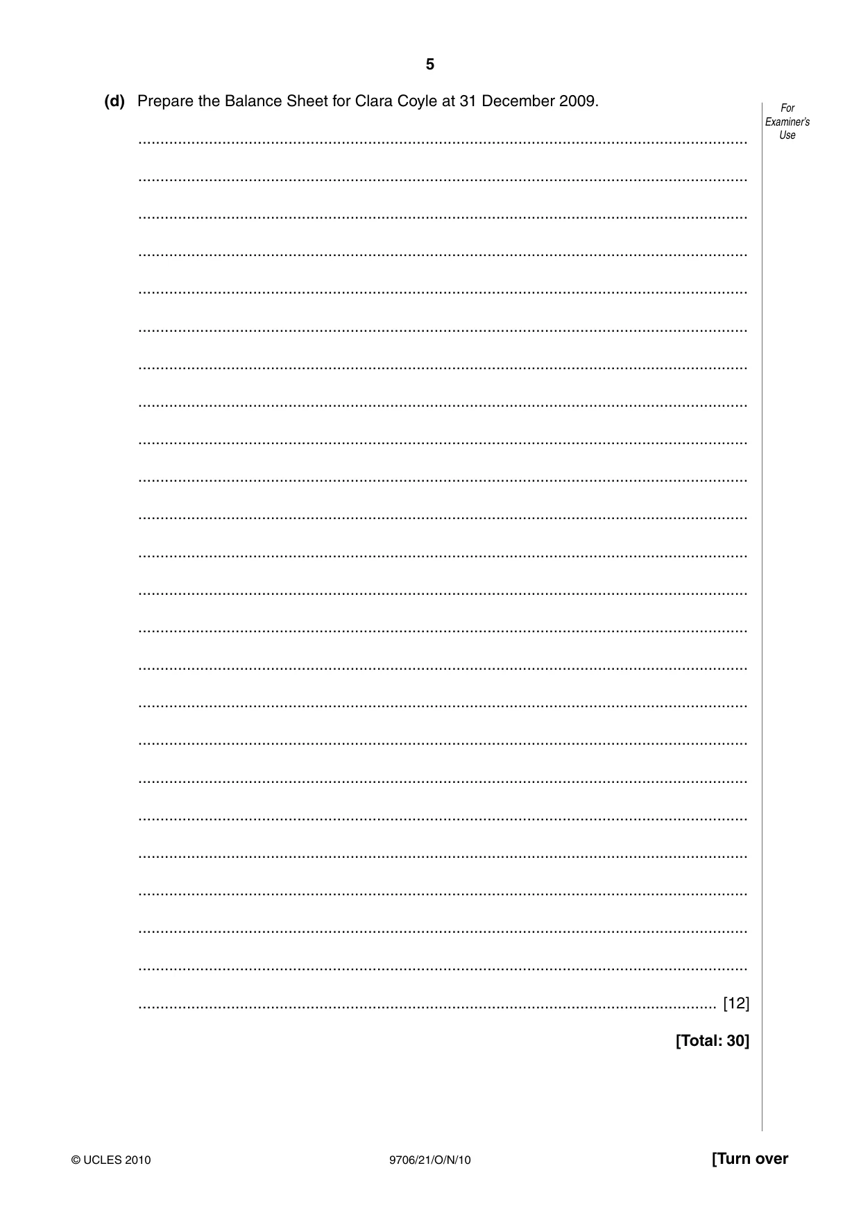 Cambridge A Level Accounting 9706 2010 Oct/Nov Paper 2 · Variant 1 question paper, page 5 of 16