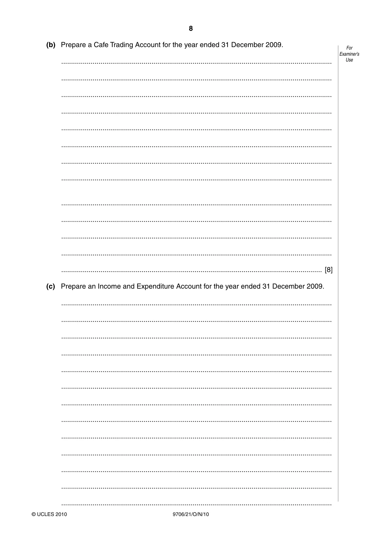 Cambridge A Level Accounting 9706 2010 Oct/Nov Paper 2 · Variant 1 question paper, page 8 of 16
