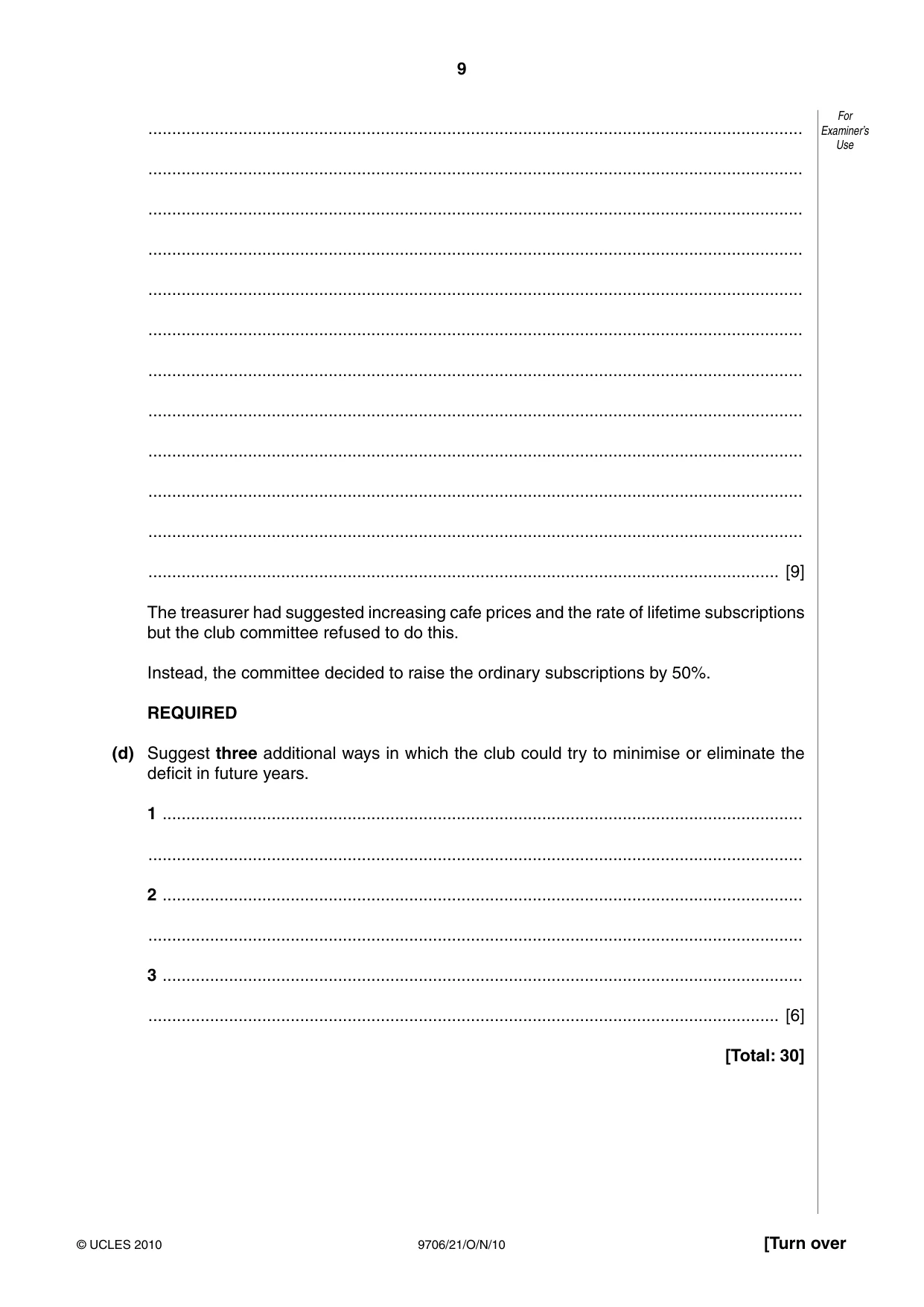Cambridge A Level Accounting 9706 2010 Oct/Nov Paper 2 · Variant 1 question paper, page 9 of 16