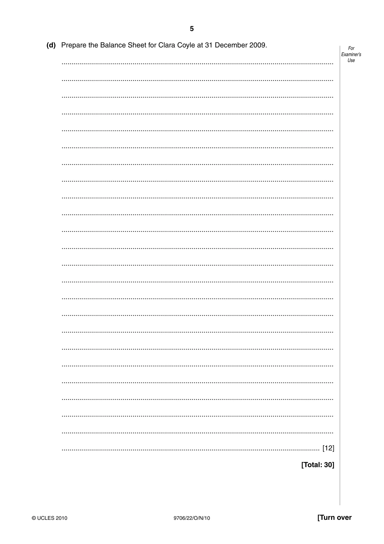 Cambridge A Level Accounting 9706 2010 Oct/Nov Paper 2 · Variant 2 question paper, page 5 of 16