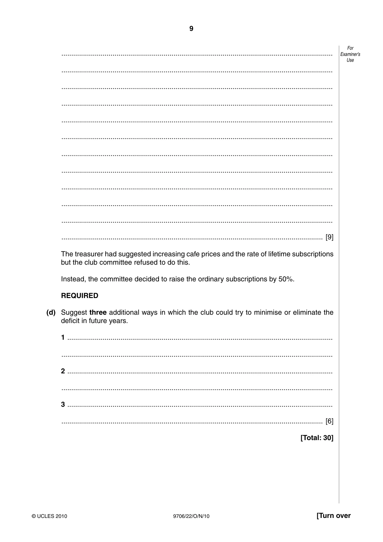 Cambridge A Level Accounting 9706 2010 Oct/Nov Paper 2 · Variant 2 question paper, page 9 of 16