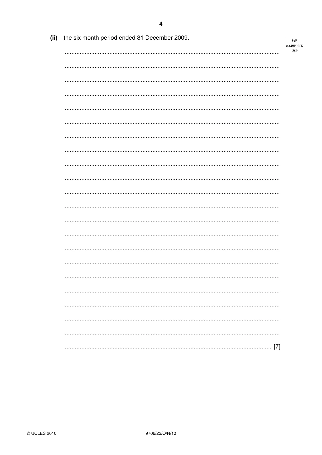 Cambridge A Level Accounting 9706 2010 Oct/Nov Paper 2 · Variant 3 question paper, page 4 of 16