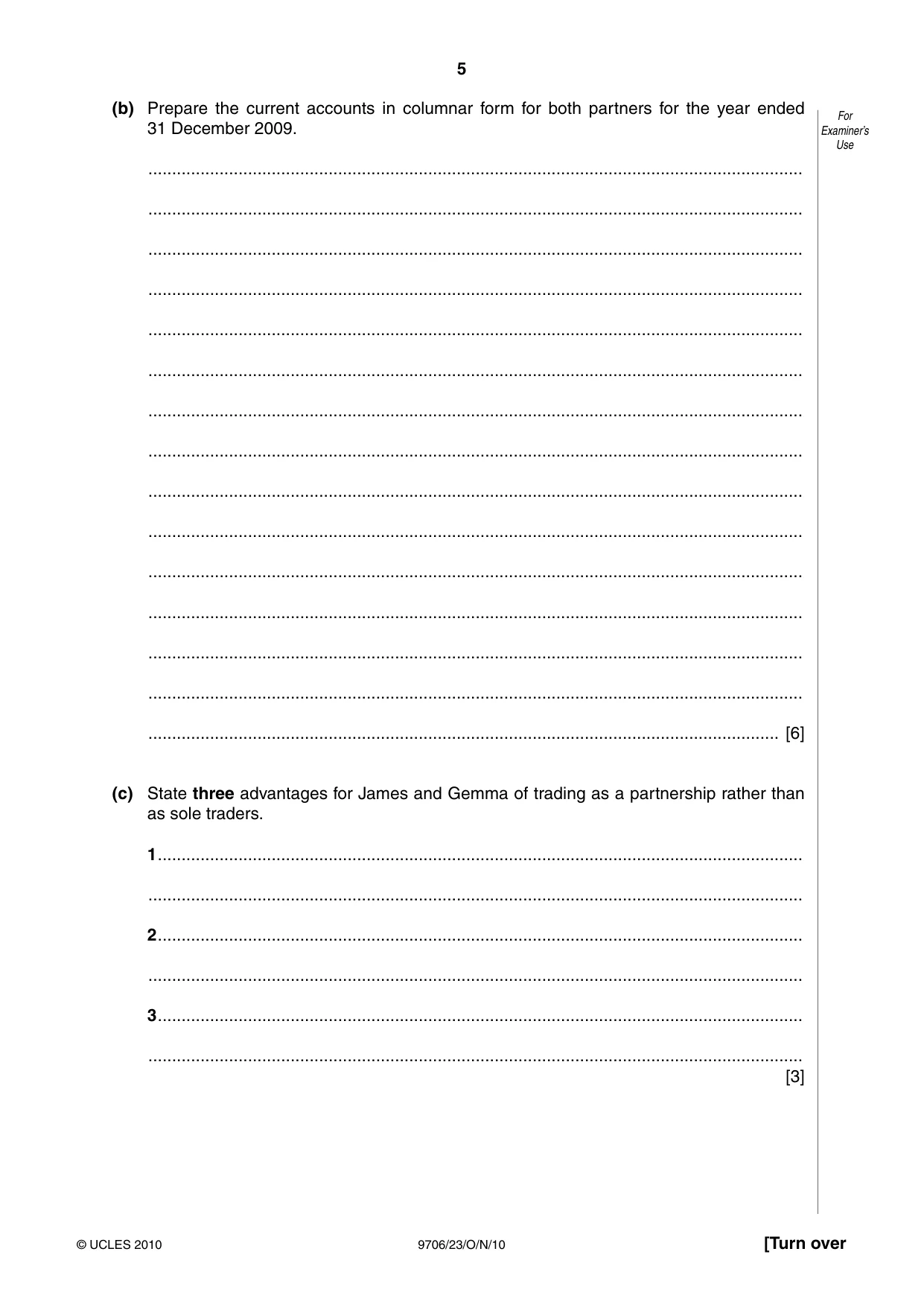 Cambridge A Level Accounting 9706 2010 Oct/Nov Paper 2 · Variant 3 question paper, page 5 of 16