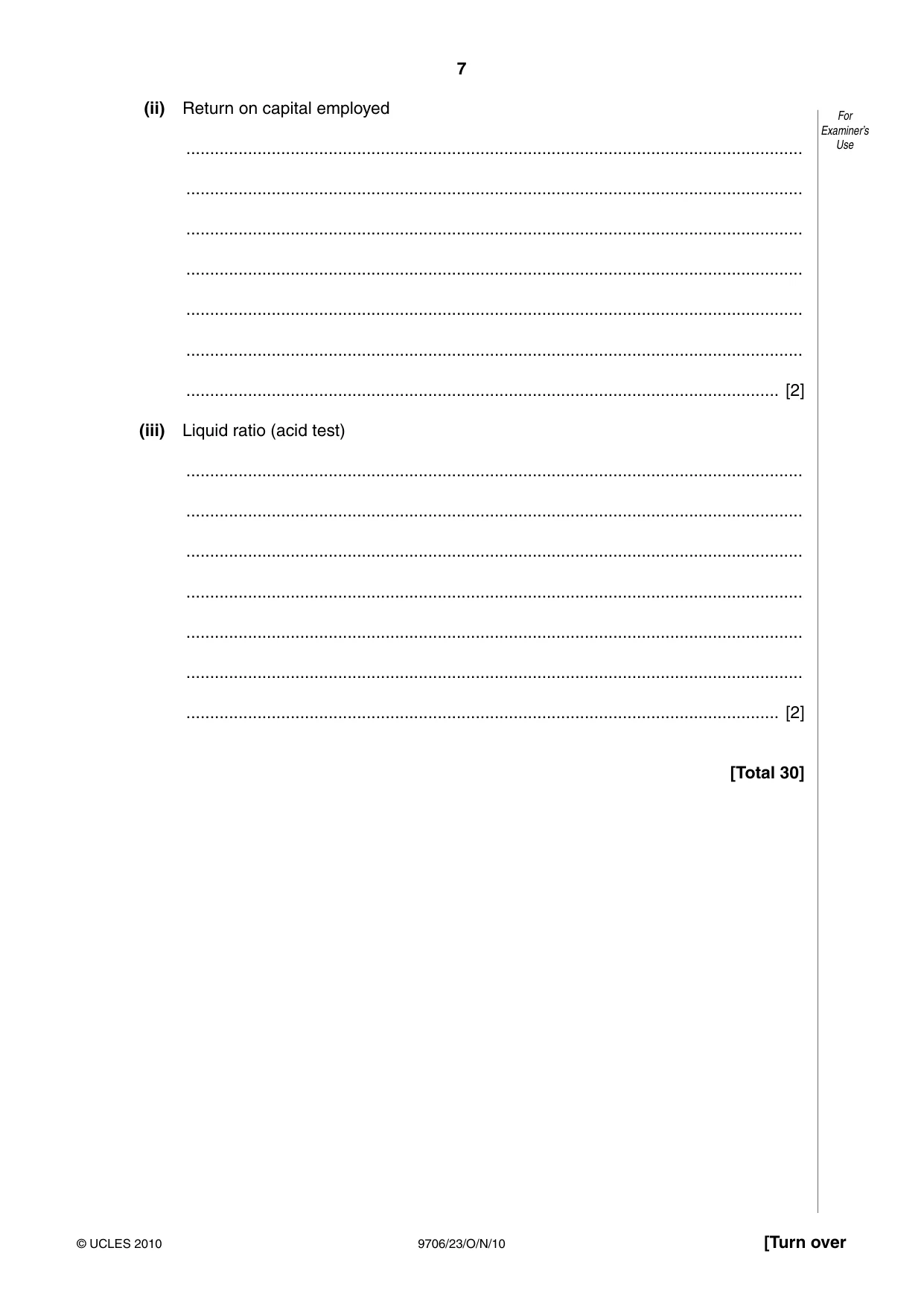 Cambridge A Level Accounting 9706 2010 Oct/Nov Paper 2 · Variant 3 question paper, page 7 of 16