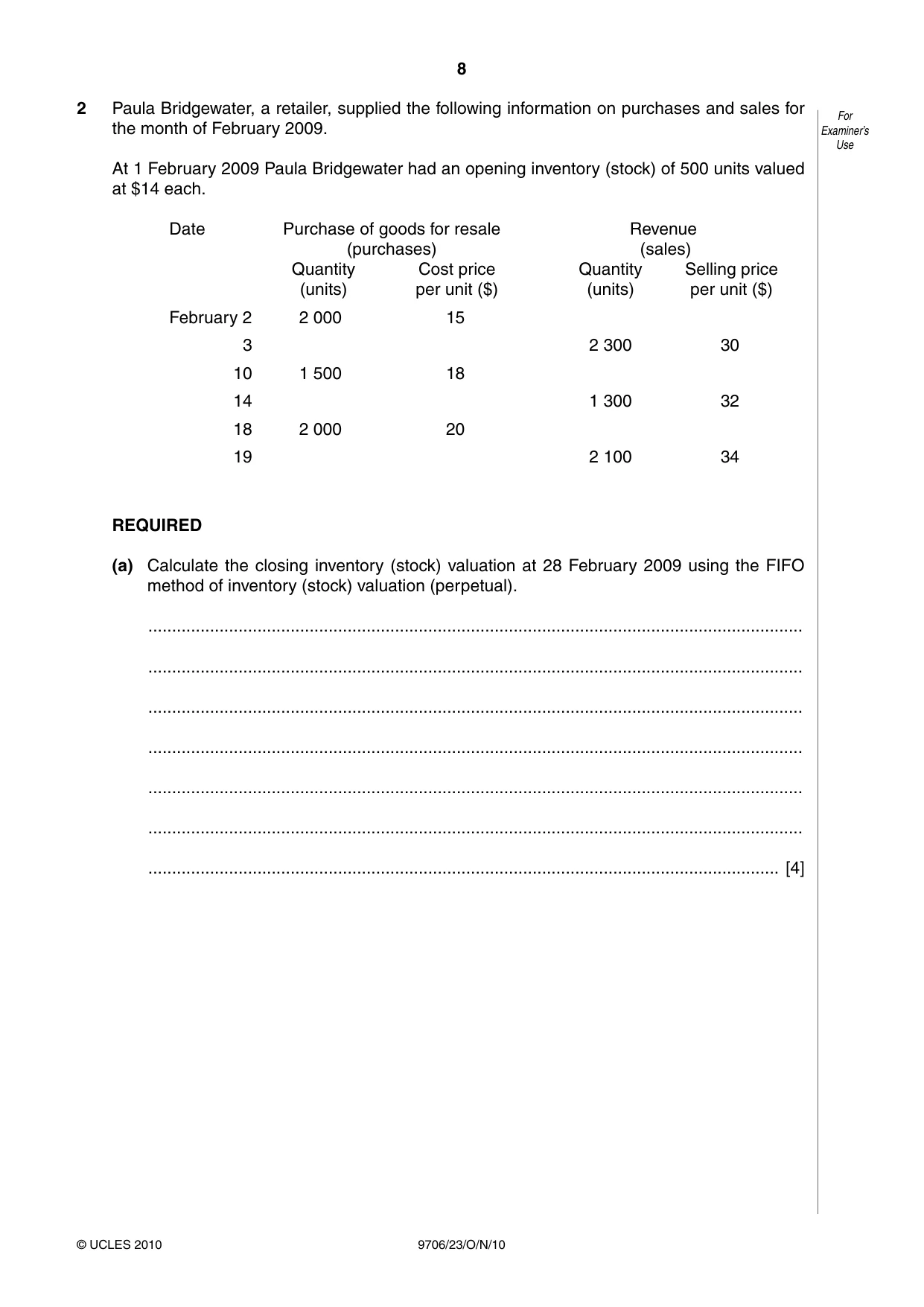 Cambridge A Level Accounting 9706 2010 Oct/Nov Paper 2 · Variant 3 question paper, page 8 of 16
