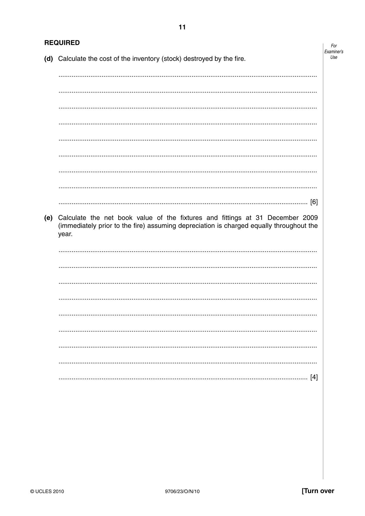 Cambridge A Level Accounting 9706 2010 Oct/Nov Paper 2 · Variant 3 question paper, page 11 of 16