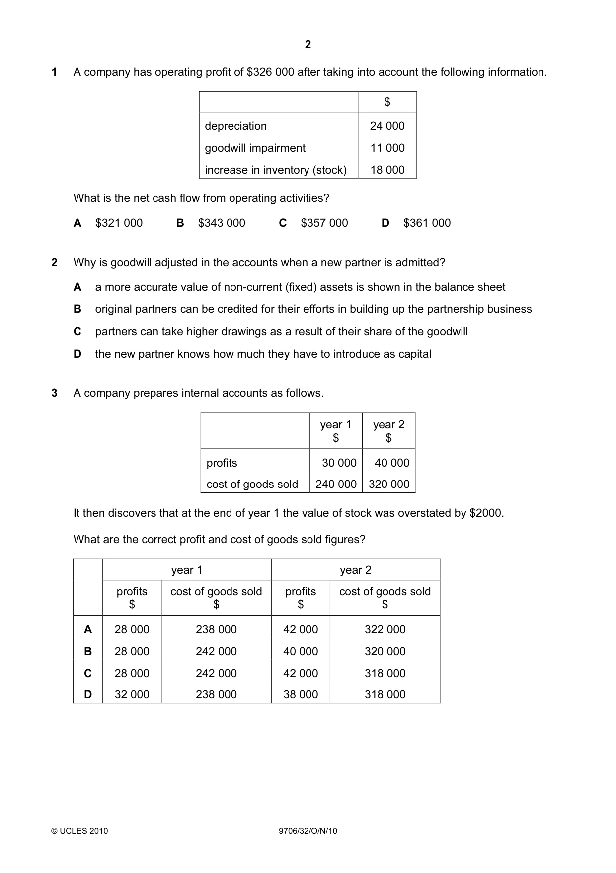 Cambridge A Level Accounting 9706 2010 Oct/Nov Paper 3 · Variant 2 question paper, page 2 of 12