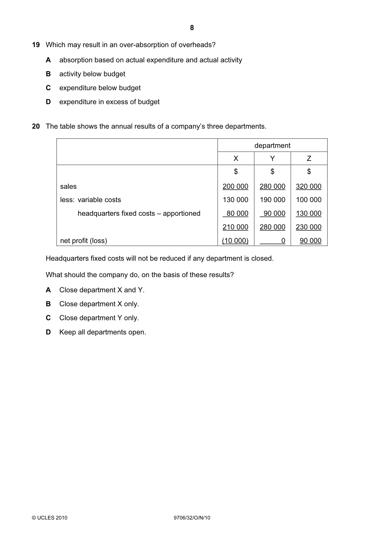 Cambridge A Level Accounting 9706 2010 Oct/Nov Paper 3 · Variant 2 question paper, page 8 of 12