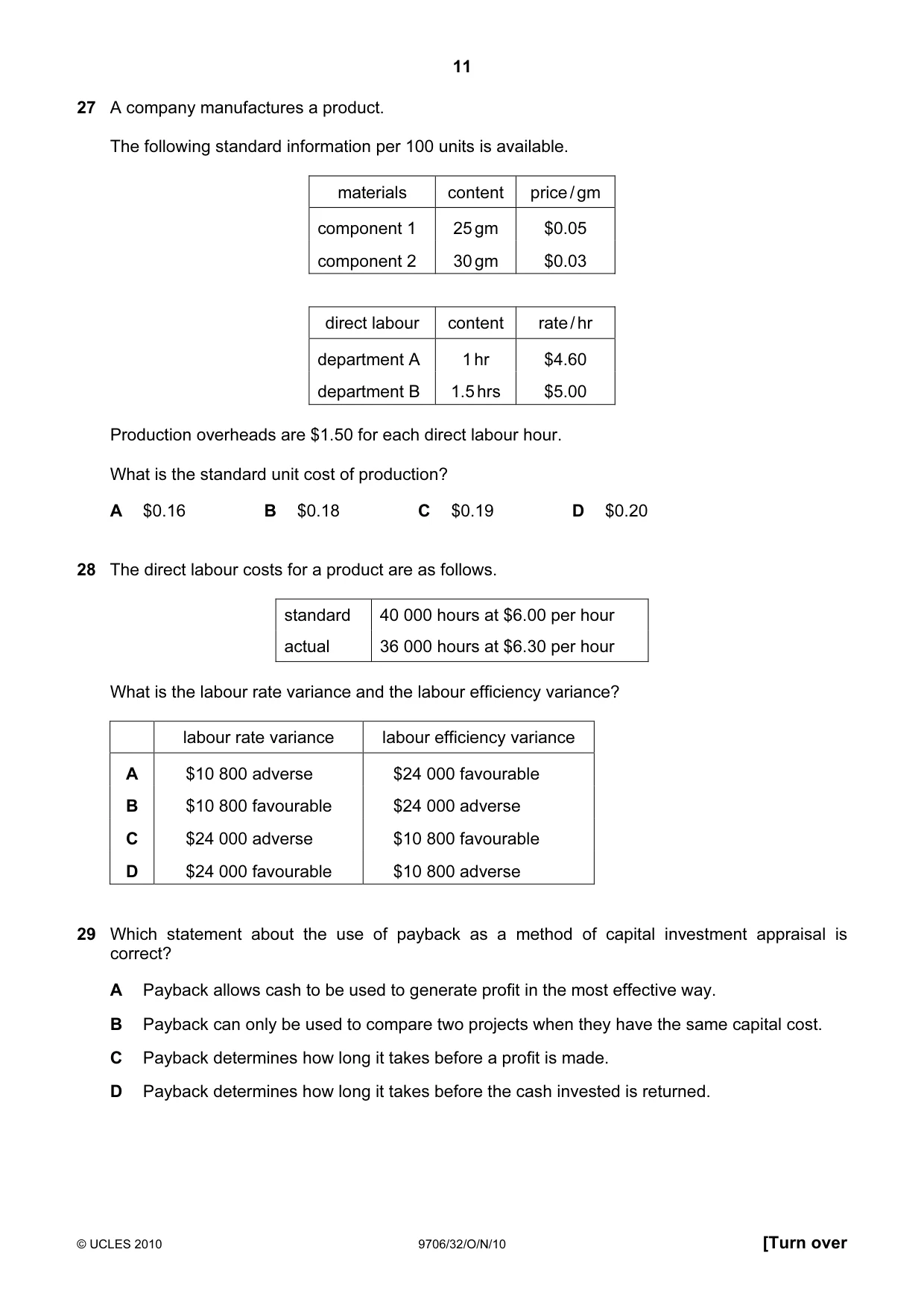 Cambridge A Level Accounting 9706 2010 Oct/Nov Paper 3 · Variant 2 question paper, page 11 of 12