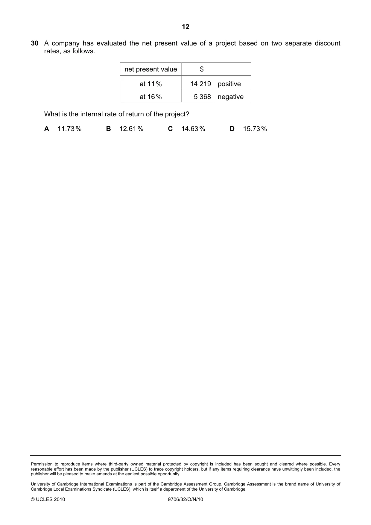 Cambridge A Level Accounting 9706 2010 Oct/Nov Paper 3 · Variant 2 question paper, page 12 of 12