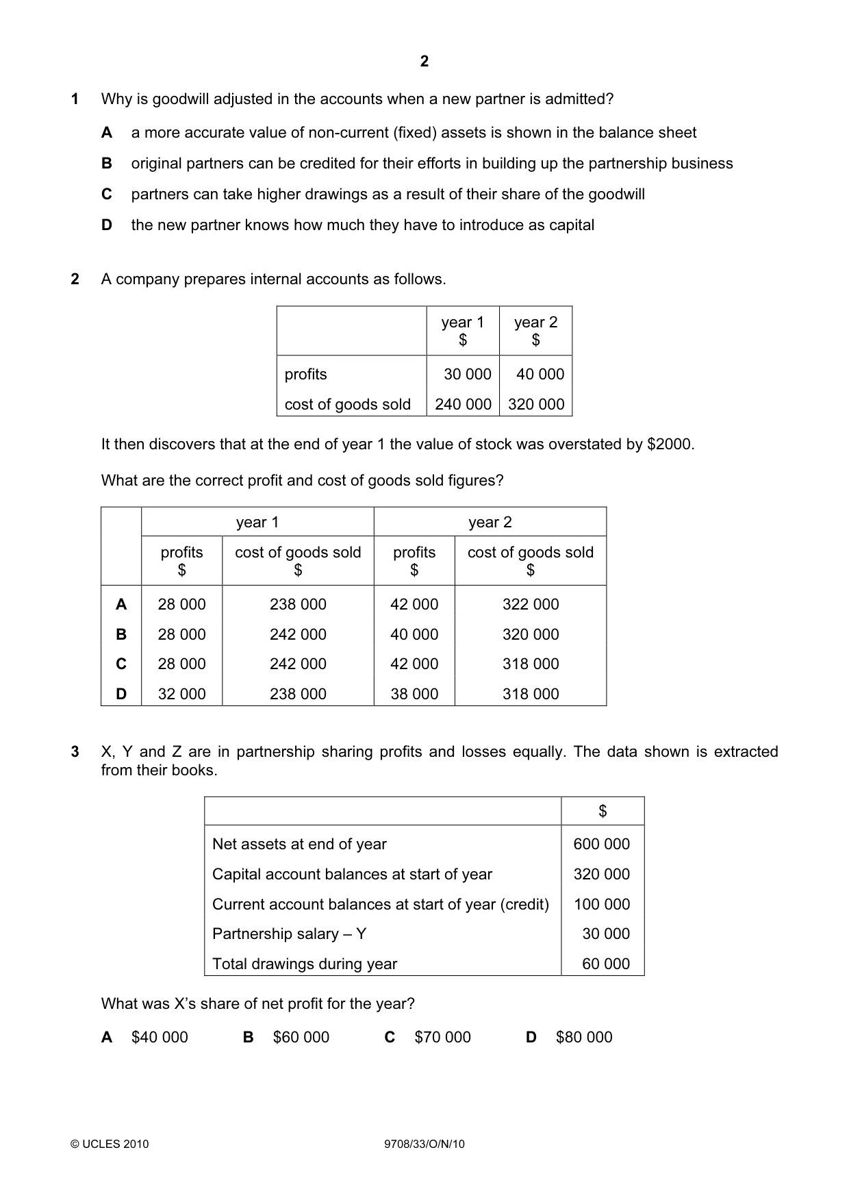 Cambridge A Level Accounting 9706 2010 Oct/Nov Paper 3 · Variant 3 question paper, page 2 of 12