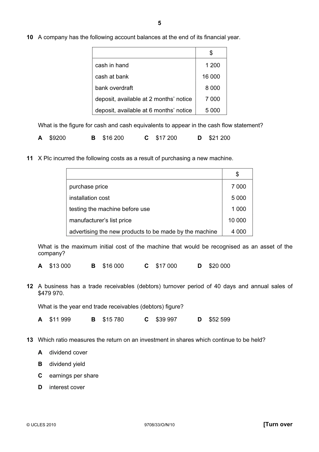 Cambridge A Level Accounting 9706 2010 Oct/Nov Paper 3 · Variant 3 question paper, page 5 of 12