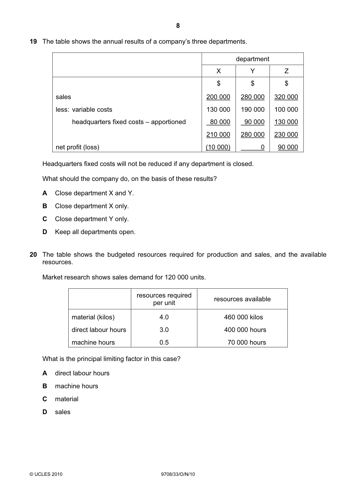 Cambridge A Level Accounting 9706 2010 Oct/Nov Paper 3 · Variant 3 question paper, page 8 of 12