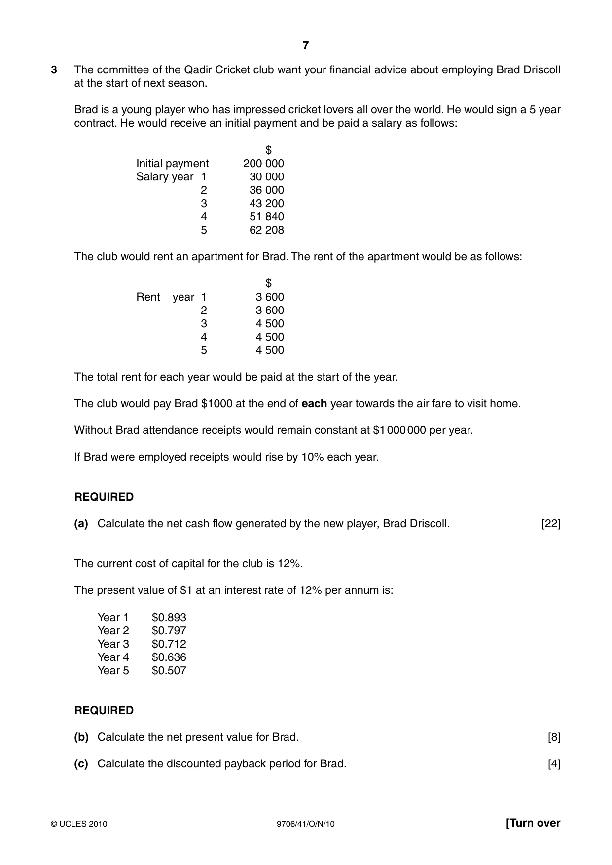 Cambridge A Level Accounting 9706 2010 Oct/Nov Paper 4 · Variant 1 question paper, page 7 of 8