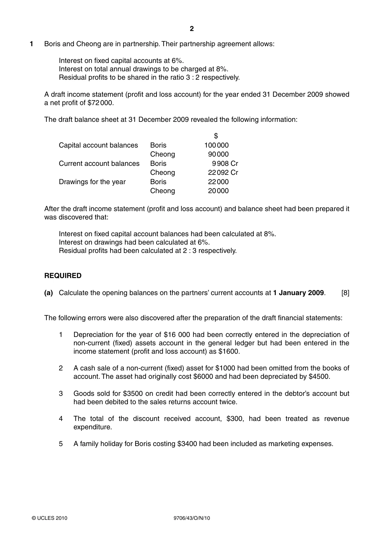 Cambridge A Level Accounting 9706 2010 Oct/Nov Paper 4 · Variant 3 question paper, page 2 of 8