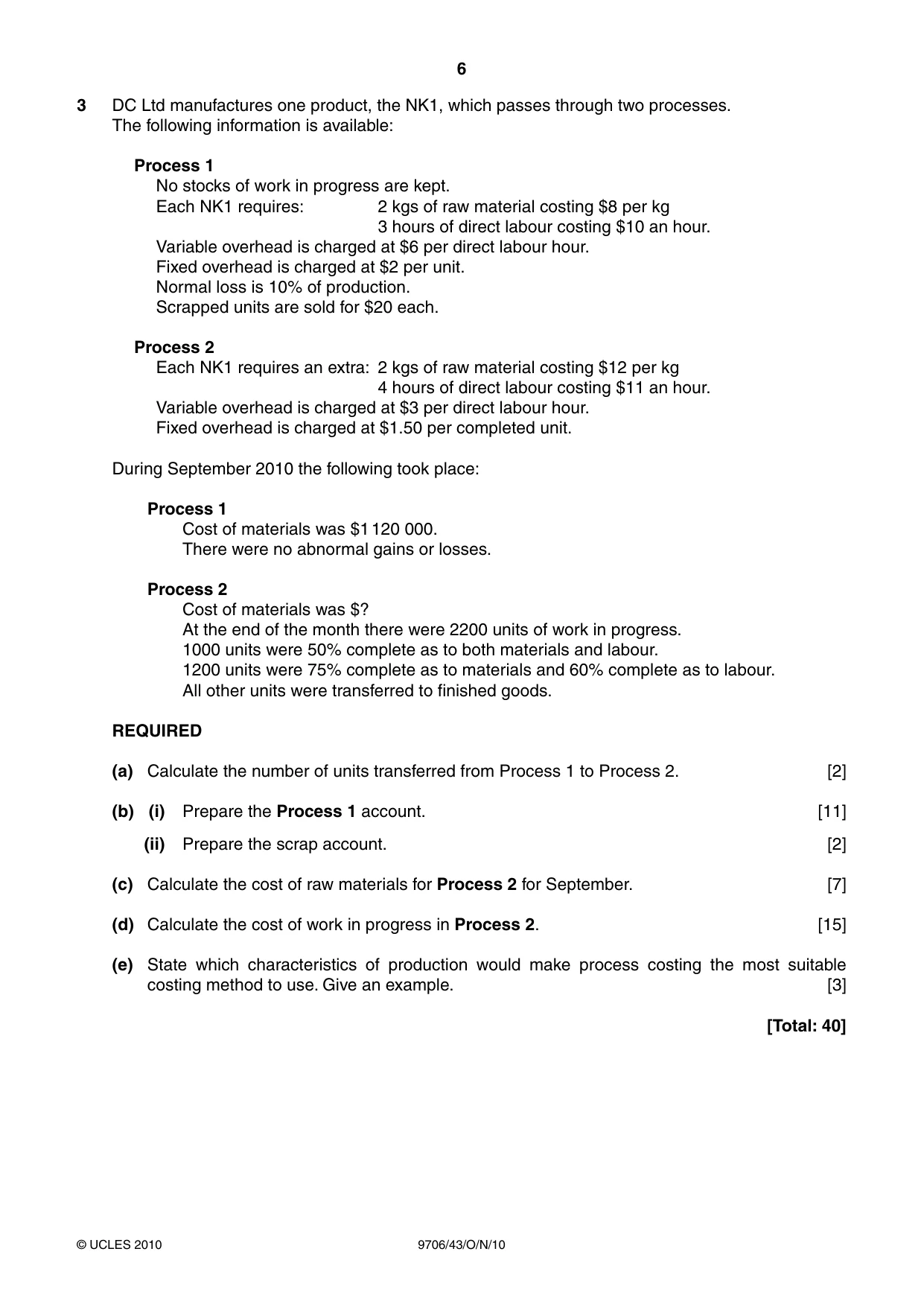 Cambridge A Level Accounting 9706 2010 Oct/Nov Paper 4 · Variant 3 question paper, page 6 of 8