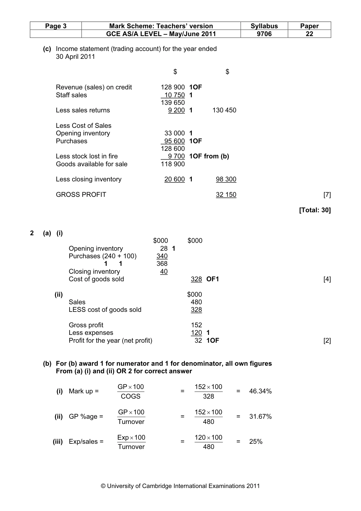 Mark scheme, page 3 of 6