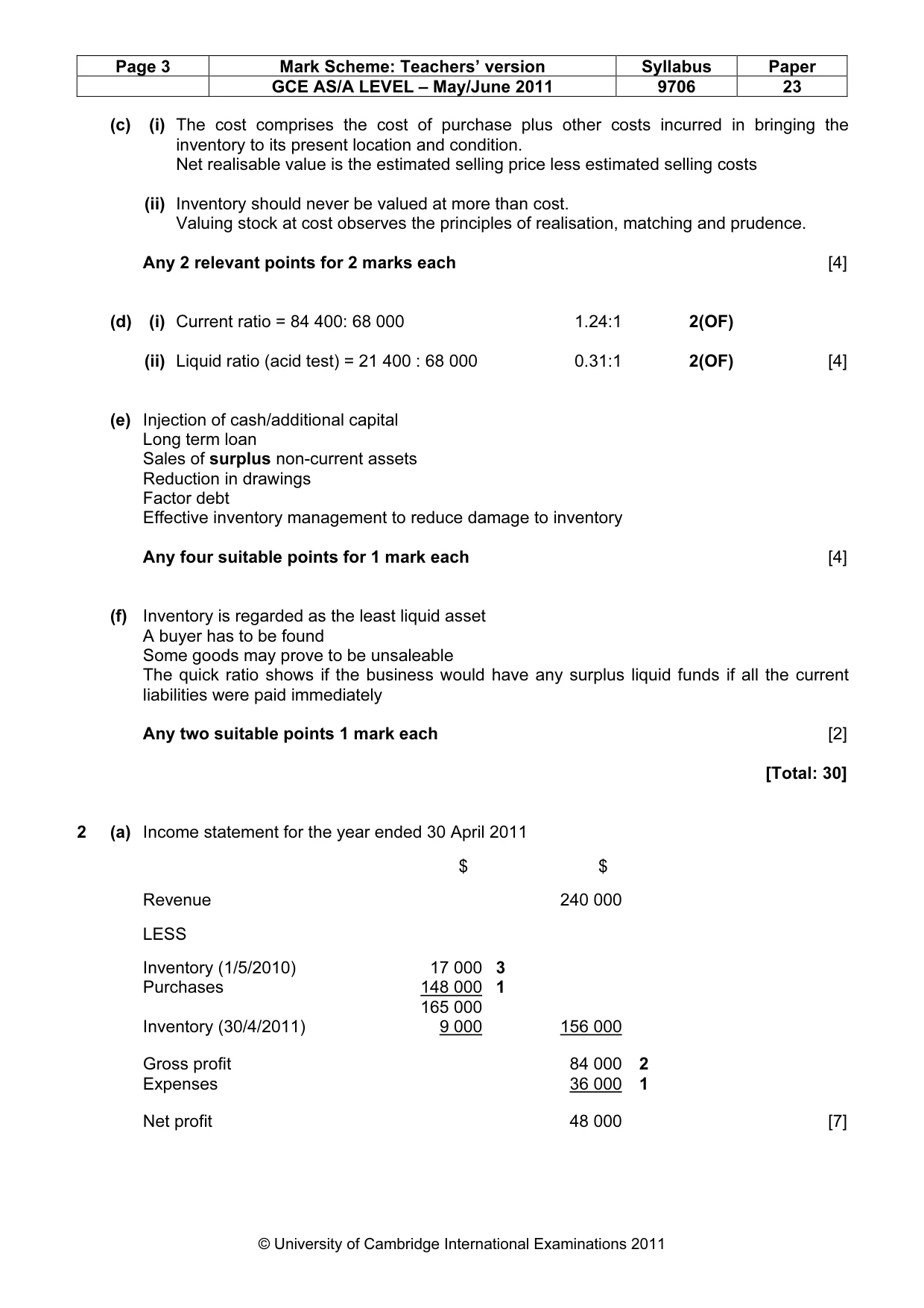 Mark scheme, page 3 of 6