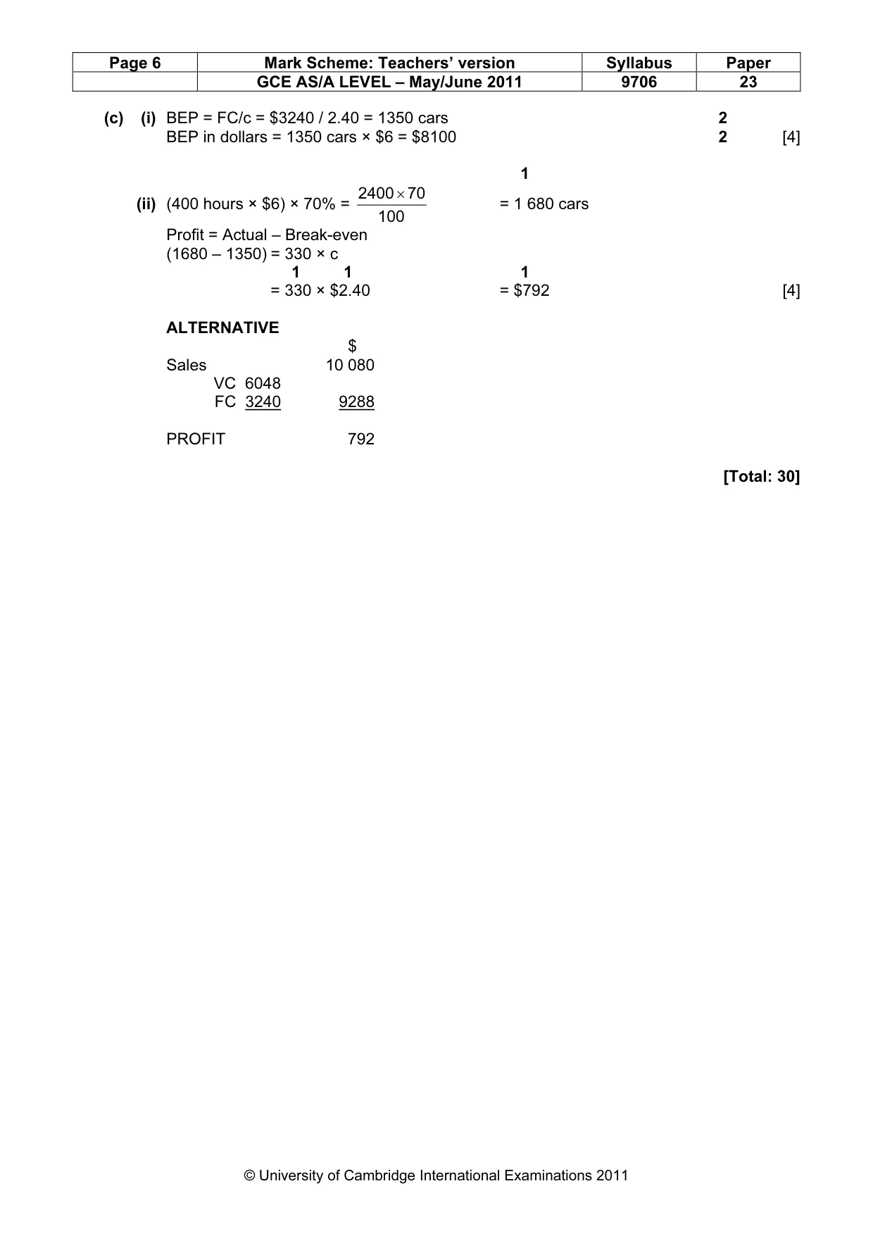 Mark scheme, page 6 of 6