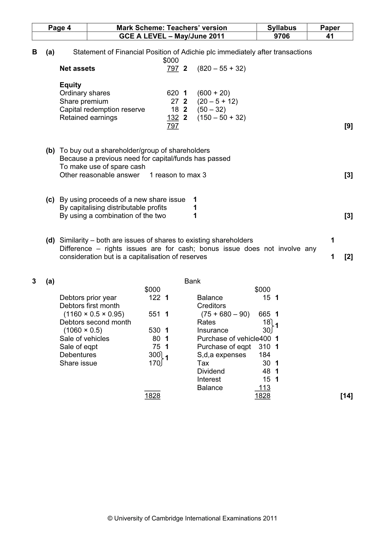 Mark scheme, page 4 of 5