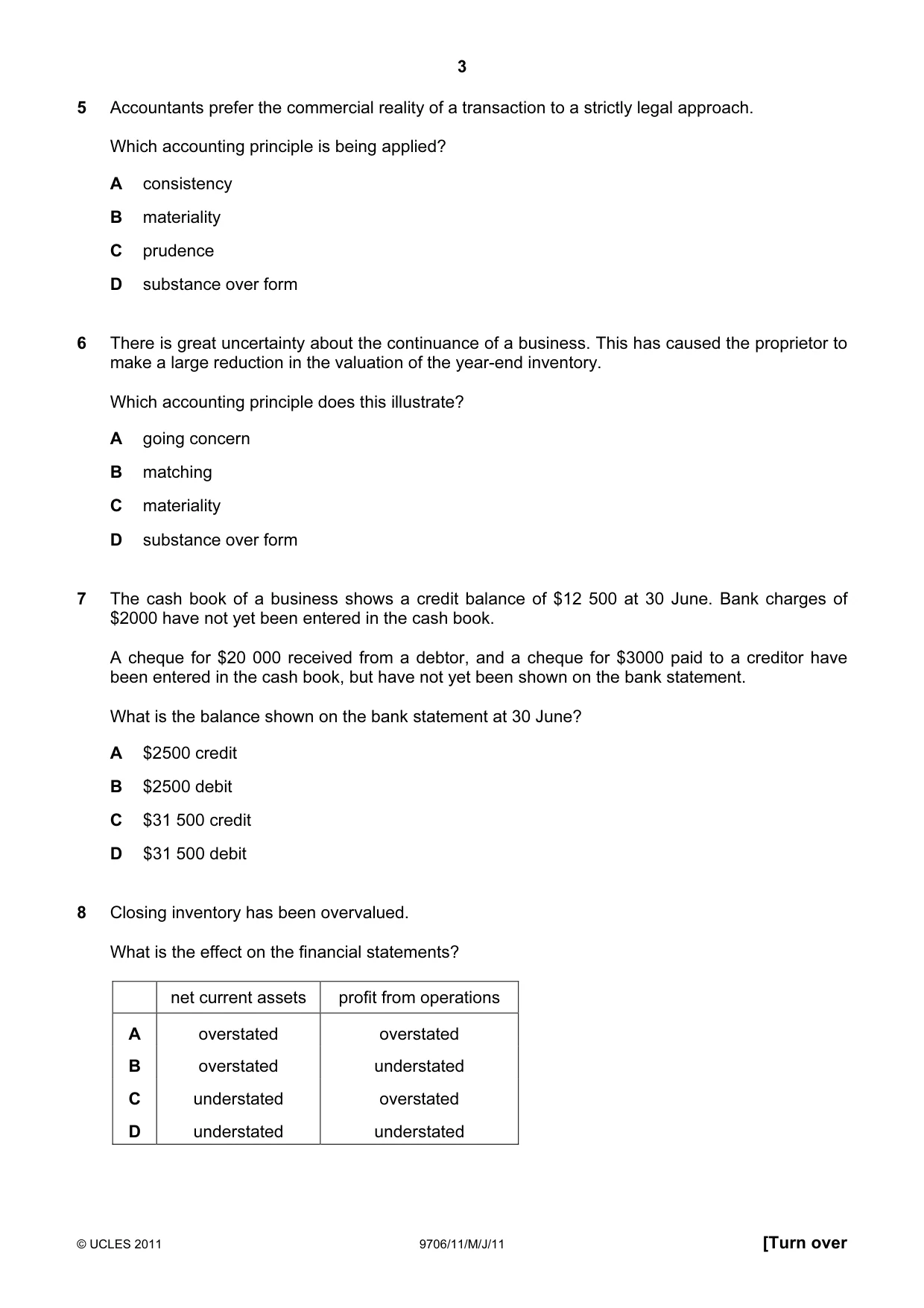 Cambridge A Level Accounting 9706 2011 May/June Paper 1 · Variant 1 question paper, page 3 of 12
