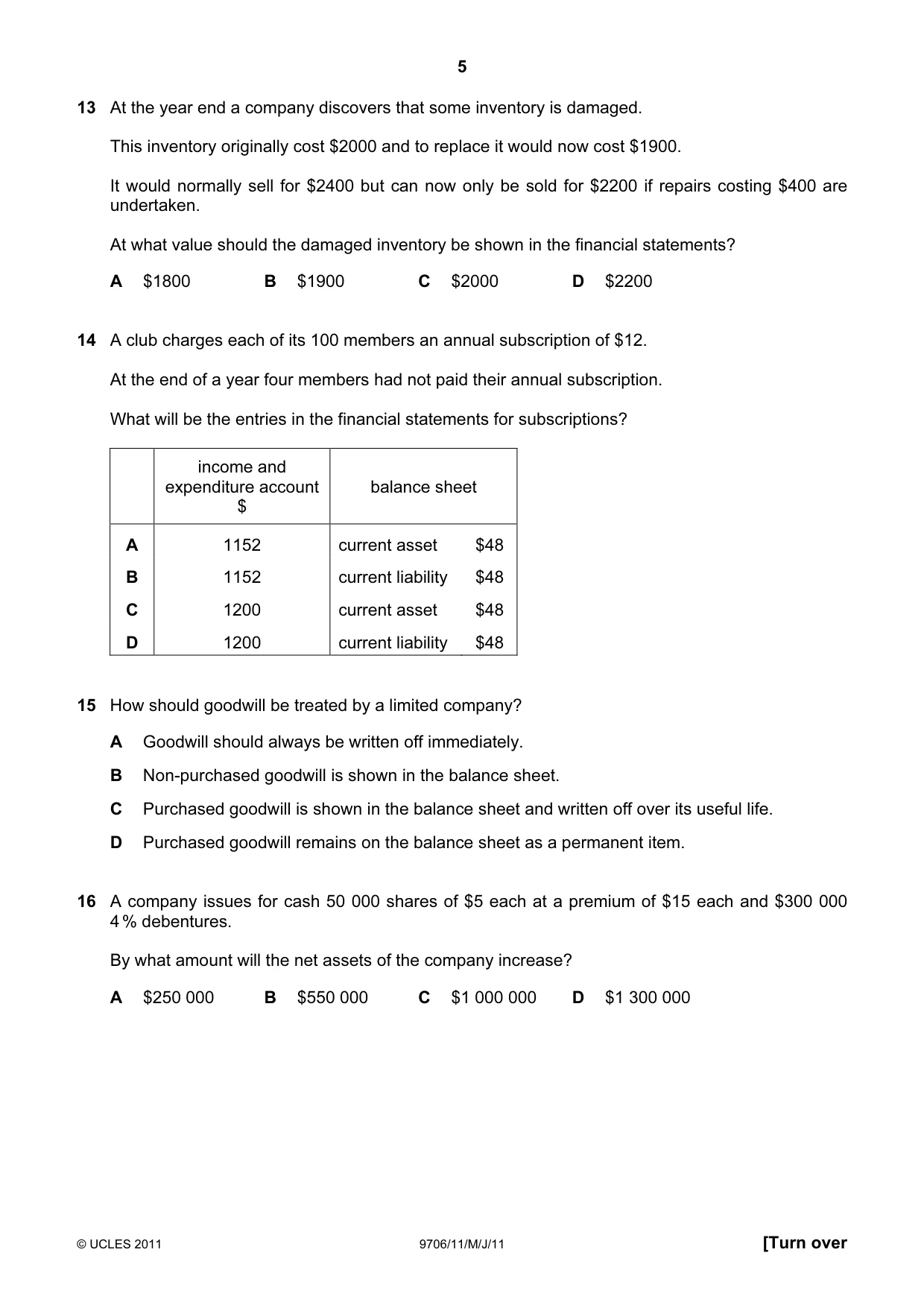 Cambridge A Level Accounting 9706 2011 May/June Paper 1 · Variant 1 question paper, page 5 of 12
