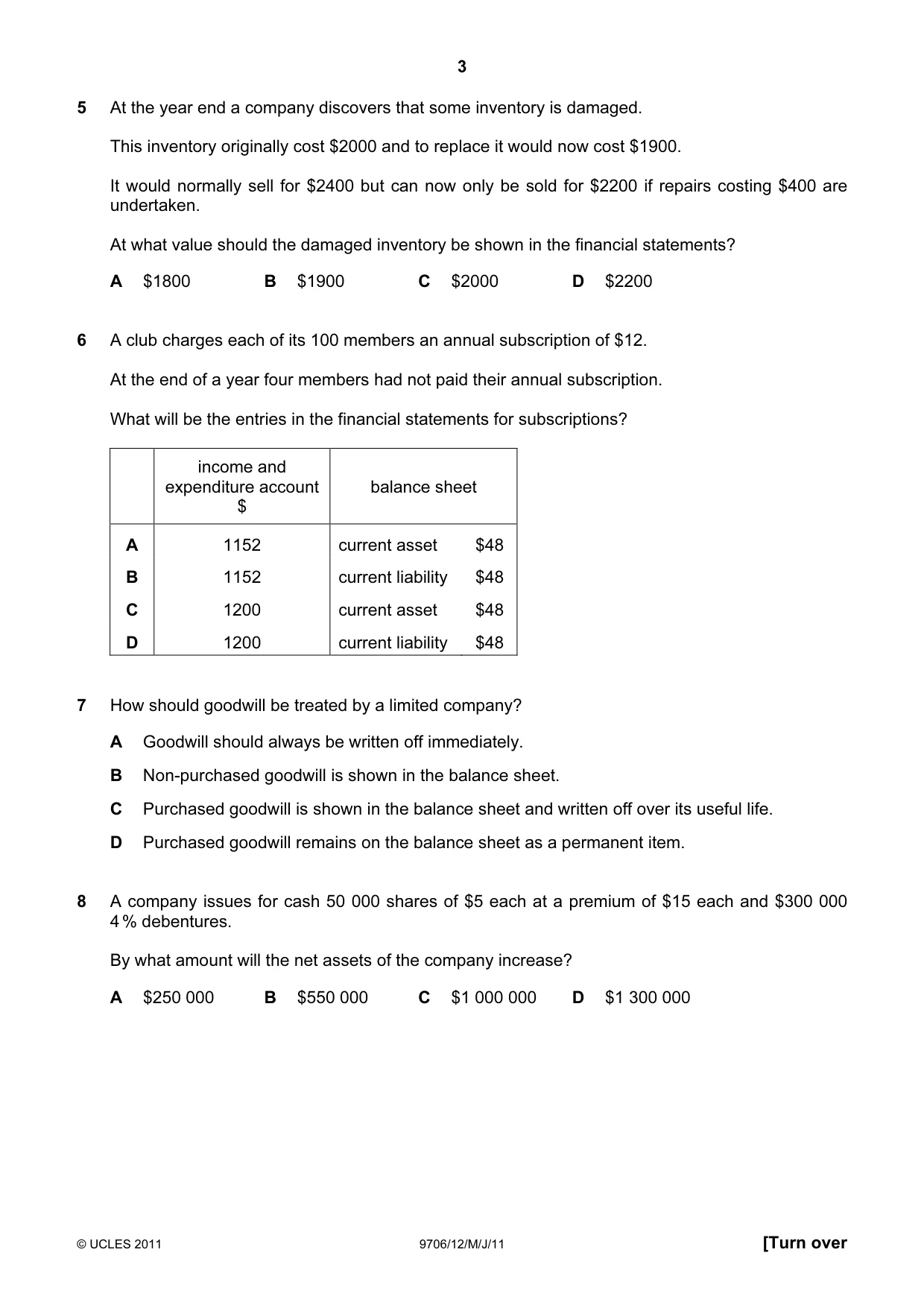 Cambridge A Level Accounting 9706 2011 May/June Paper 1 · Variant 2 question paper, page 3 of 12
