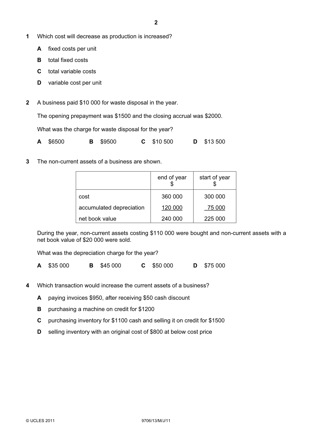 Cambridge A Level Accounting 9706 2011 May/June Paper 1 · Variant 3 question paper, page 2 of 12