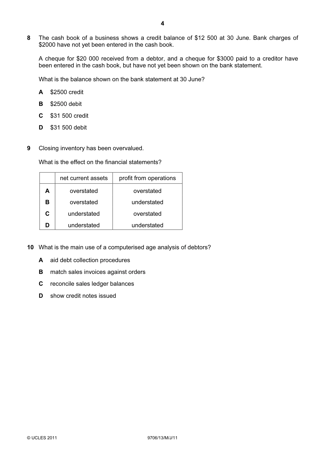 Cambridge A Level Accounting 9706 2011 May/June Paper 1 · Variant 3 question paper, page 4 of 12