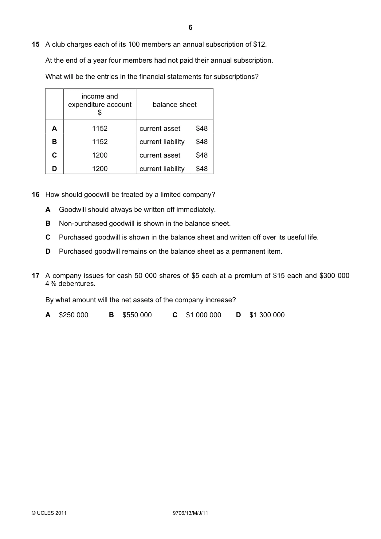 Cambridge A Level Accounting 9706 2011 May/June Paper 1 · Variant 3 question paper, page 6 of 12