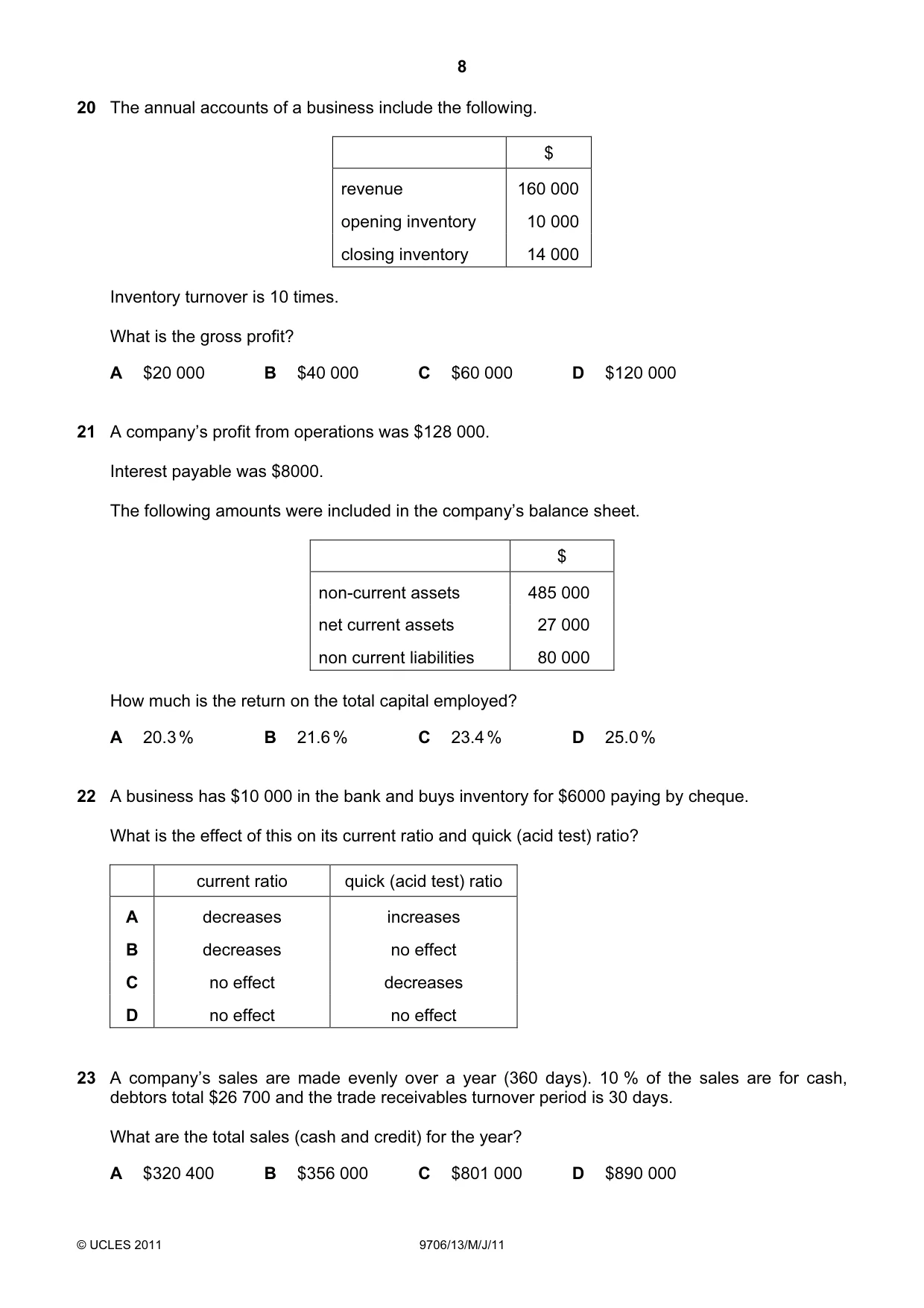 Cambridge A Level Accounting 9706 2011 May/June Paper 1 · Variant 3 question paper, page 8 of 12