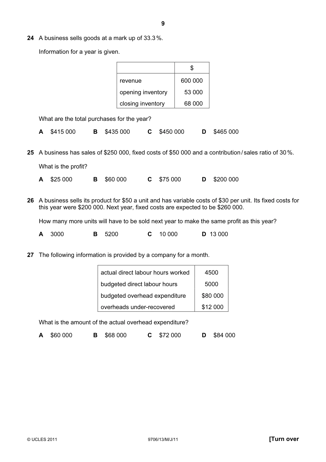 Cambridge A Level Accounting 9706 2011 May/June Paper 1 · Variant 3 question paper, page 9 of 12