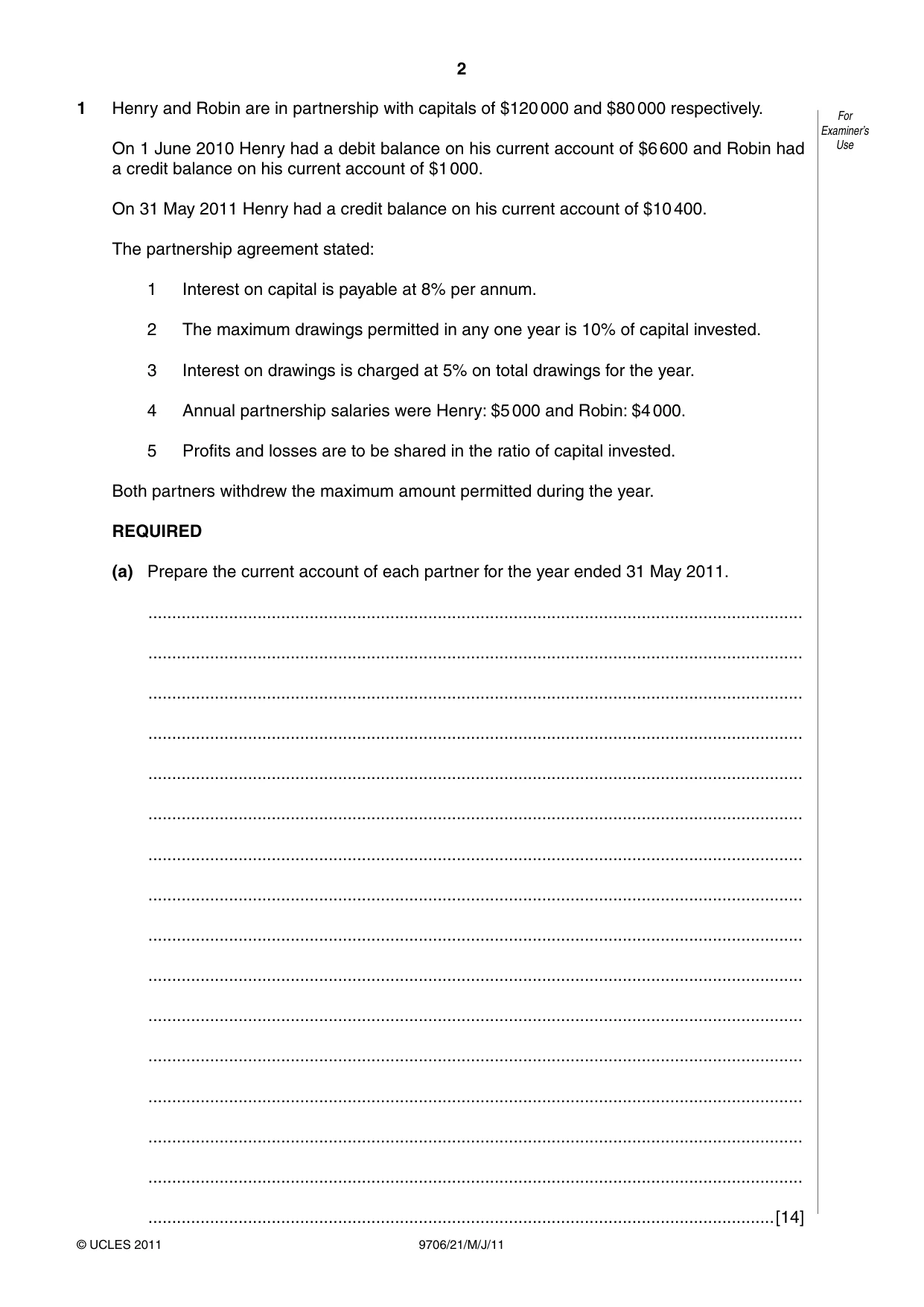 Cambridge A Level Accounting 9706 2011 May/June Paper 2 · Variant 1 question paper, page 2 of 12