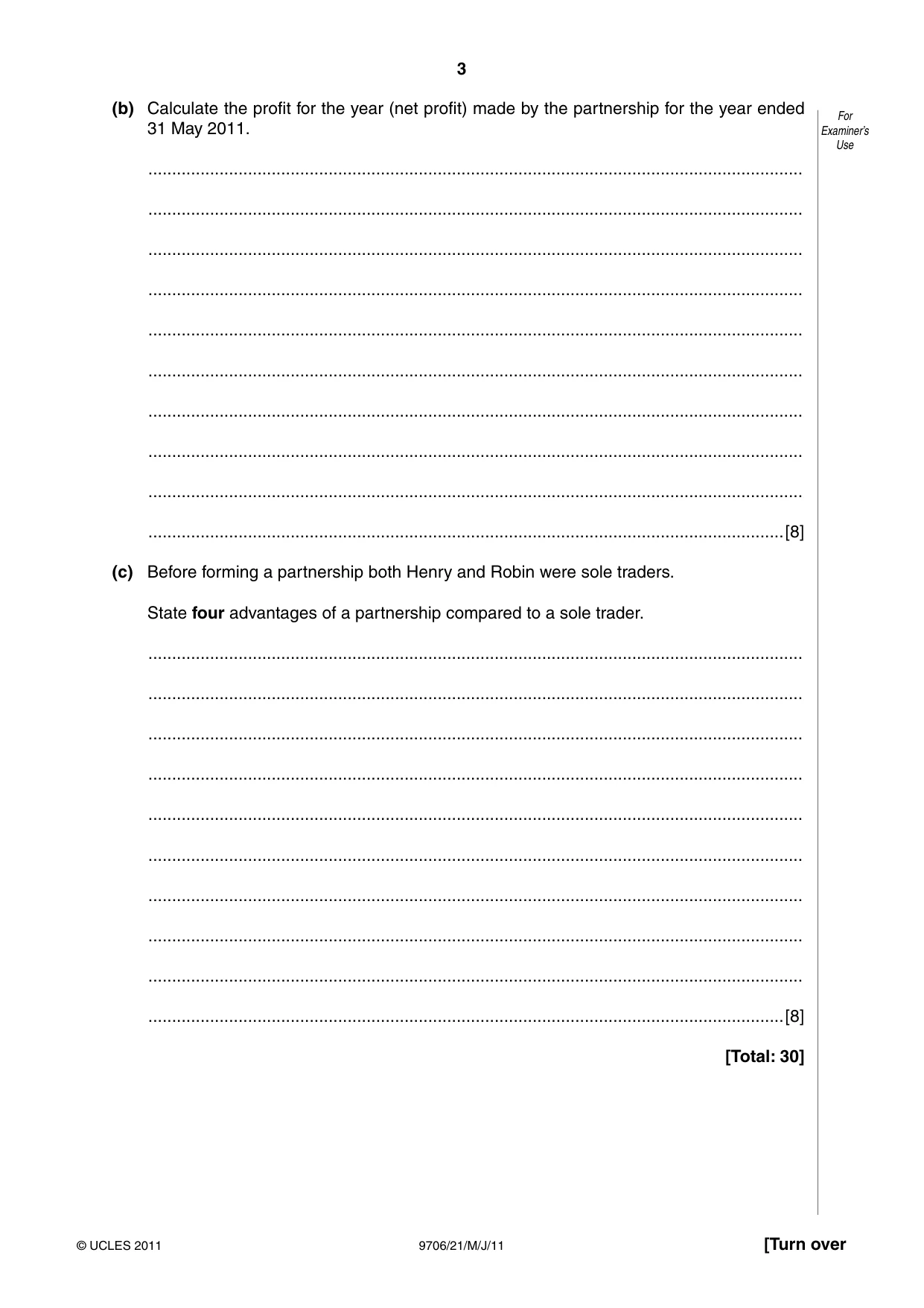 Cambridge A Level Accounting 9706 2011 May/June Paper 2 · Variant 1 question paper, page 3 of 12