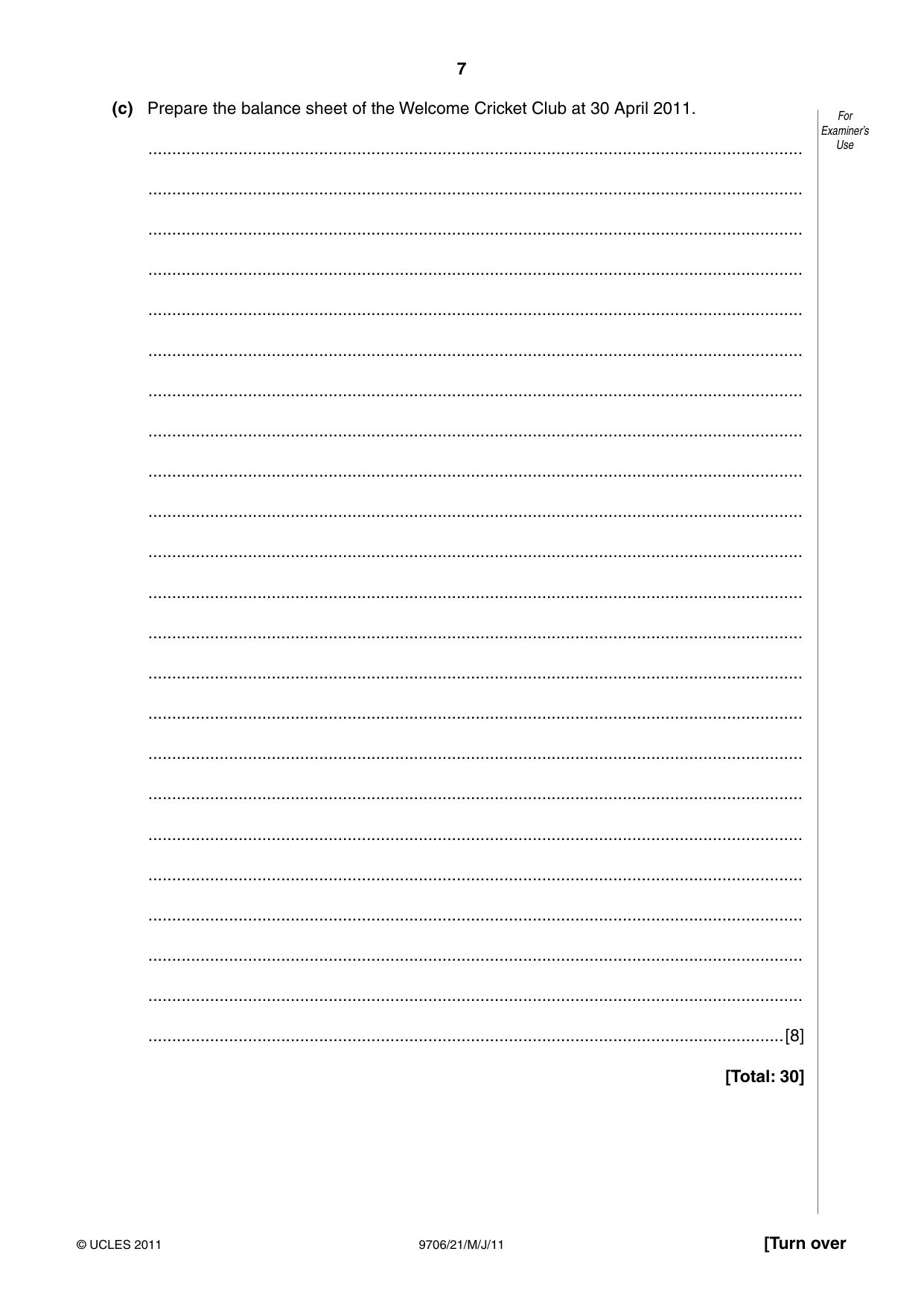 Cambridge A Level Accounting 9706 2011 May/June Paper 2 · Variant 1 question paper, page 7 of 12