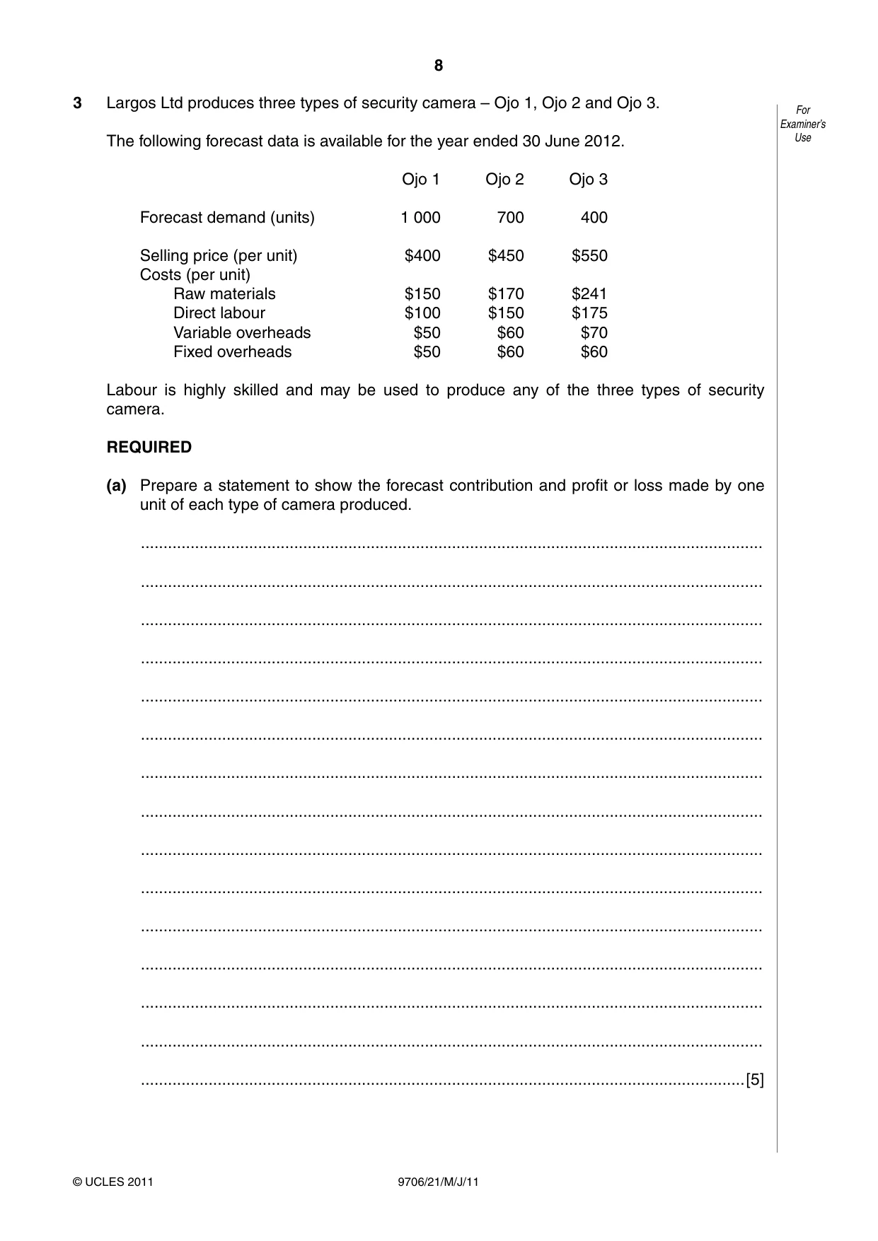 Cambridge A Level Accounting 9706 2011 May/June Paper 2 · Variant 1 question paper, page 8 of 12