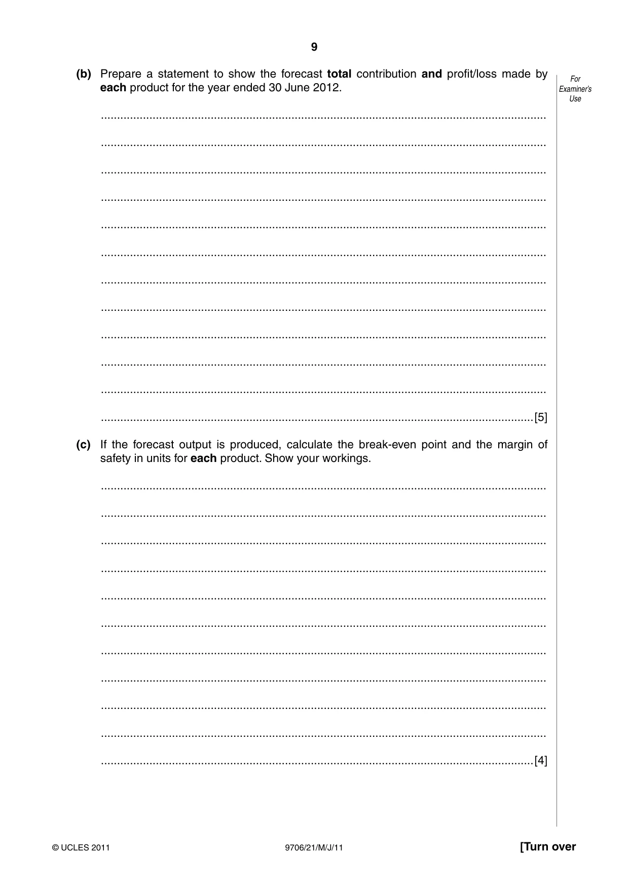 Cambridge A Level Accounting 9706 2011 May/June Paper 2 · Variant 1 question paper, page 9 of 12