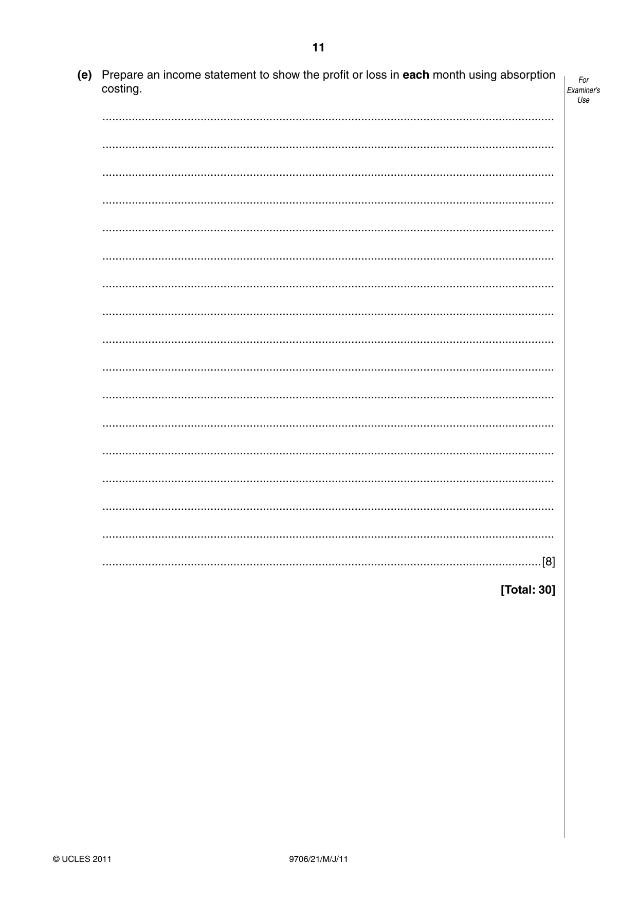 Cambridge A Level Accounting 9706 2011 May/June Paper 2 · Variant 1 question paper, page 11 of 12
