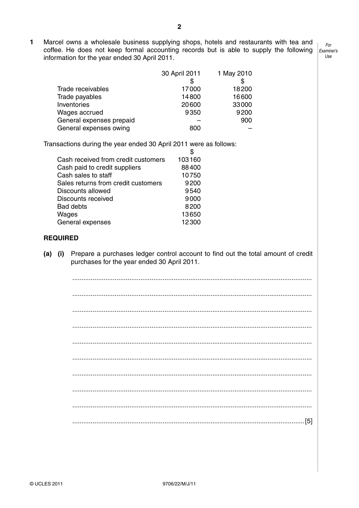 Cambridge A Level Accounting 9706 2011 May/June Paper 2 · Variant 2 question paper, page 2 of 12