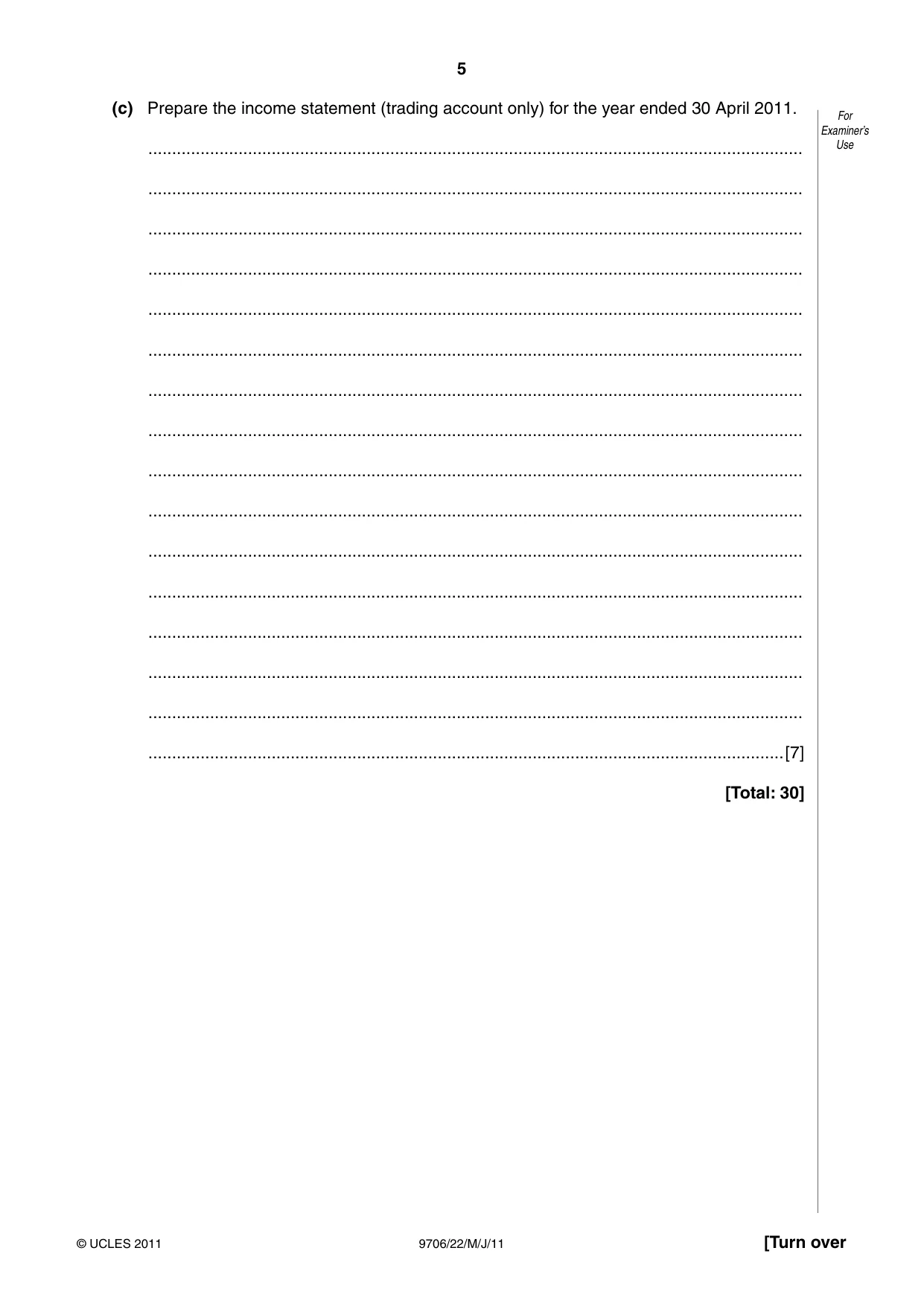 Cambridge A Level Accounting 9706 2011 May/June Paper 2 · Variant 2 question paper, page 5 of 12