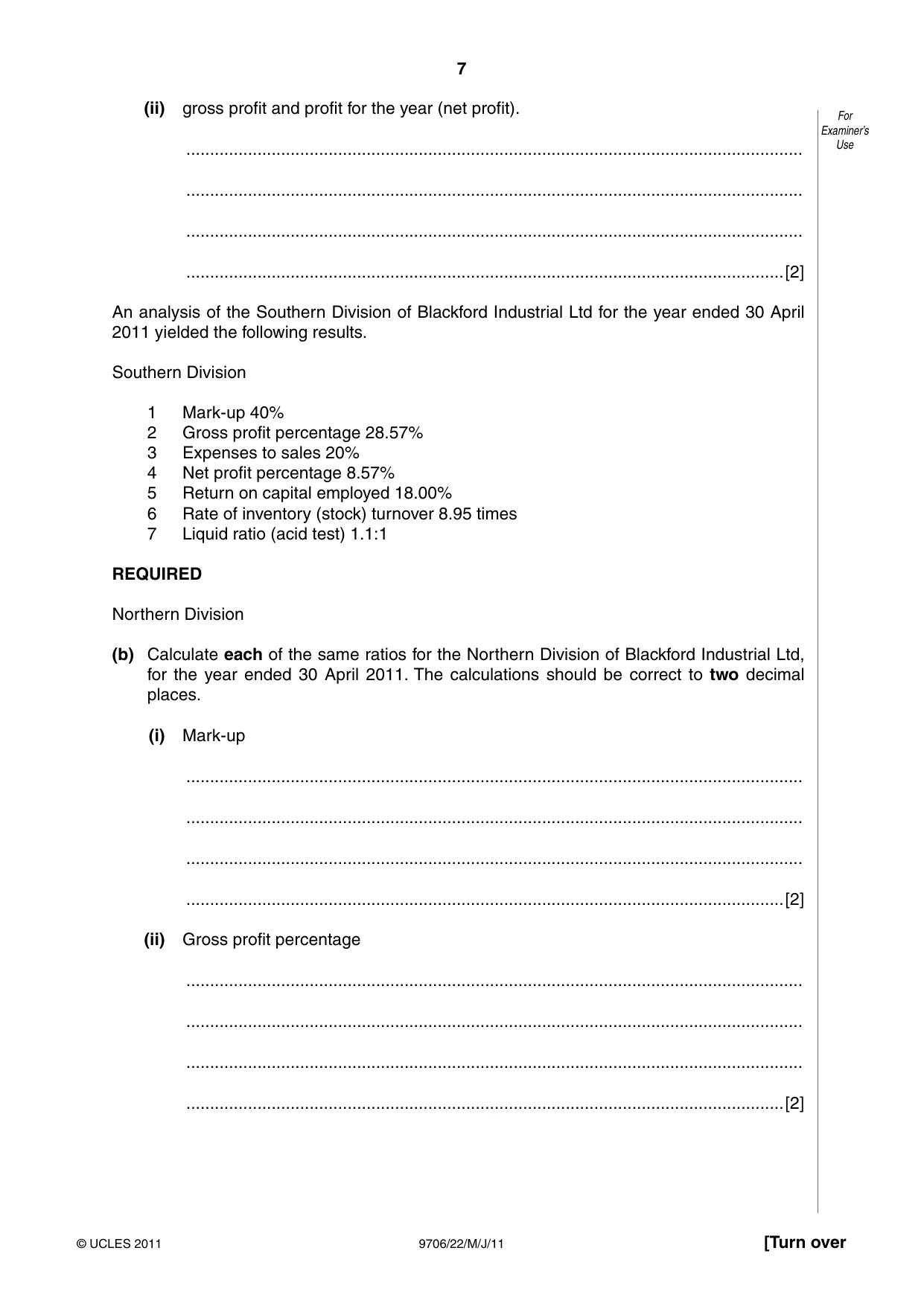 Cambridge A Level Accounting 9706 2011 May/June Paper 2 · Variant 2 question paper, page 7 of 12