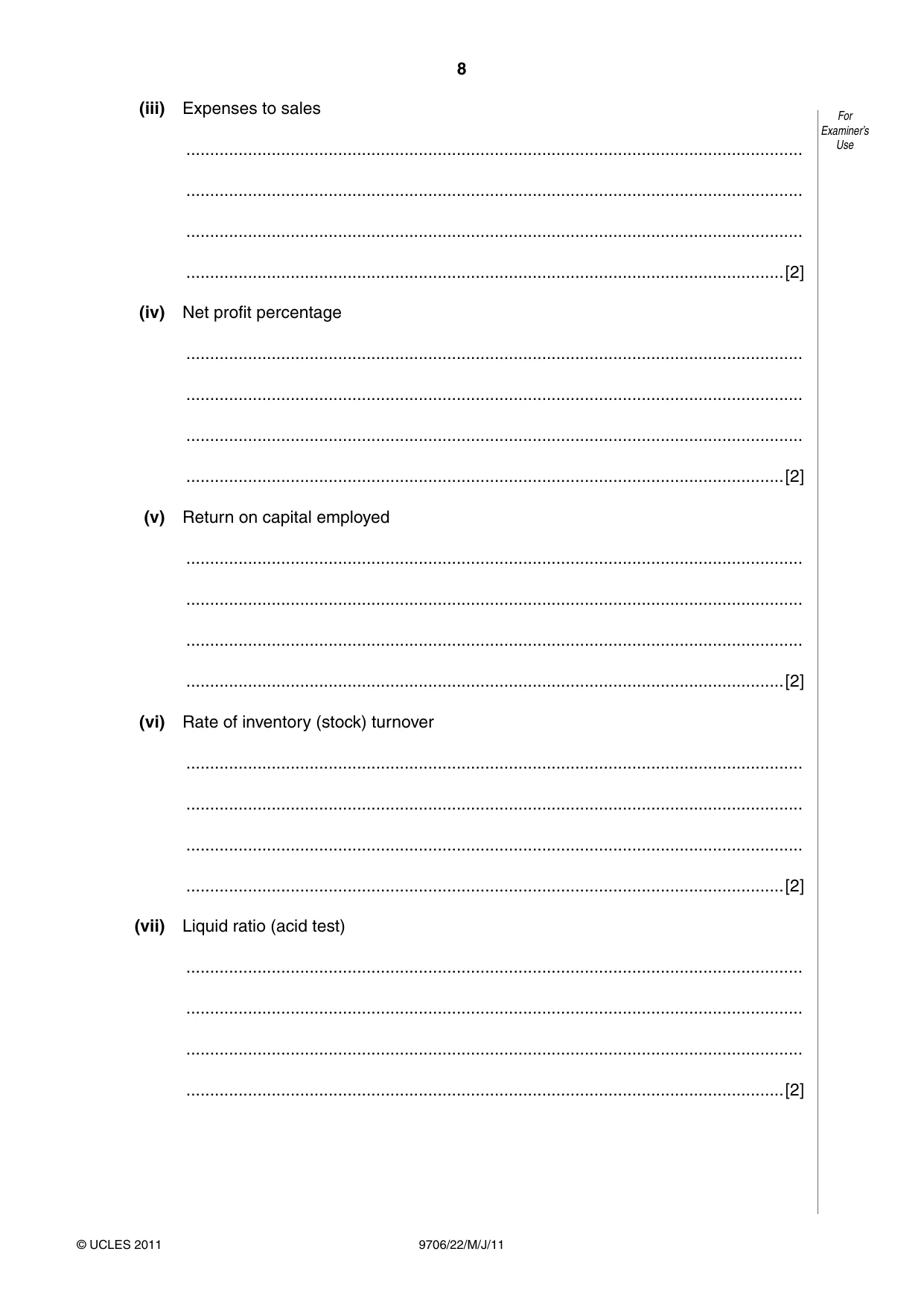 Cambridge A Level Accounting 9706 2011 May/June Paper 2 · Variant 2 question paper, page 8 of 12