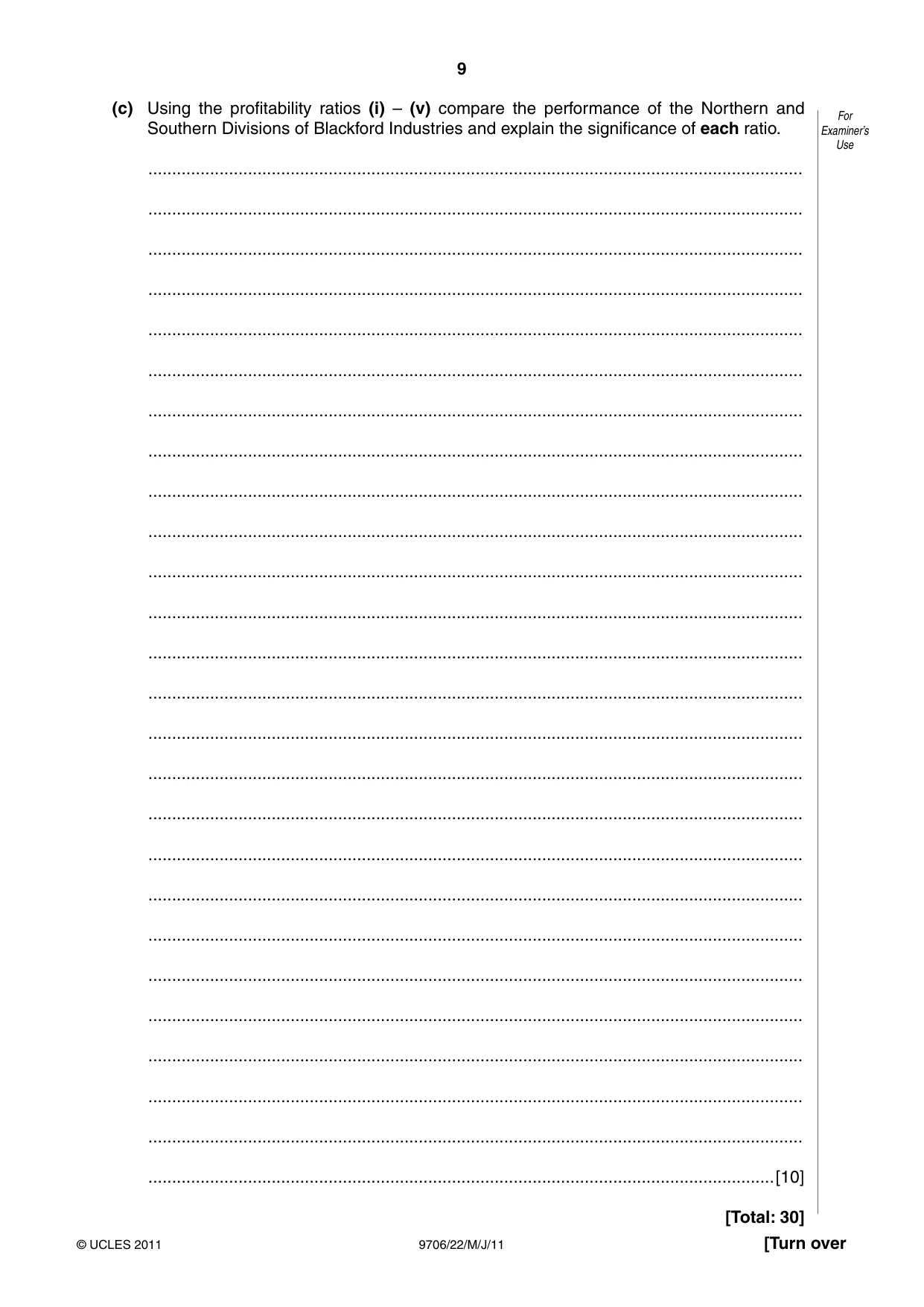 Cambridge A Level Accounting 9706 2011 May/June Paper 2 · Variant 2 question paper, page 9 of 12