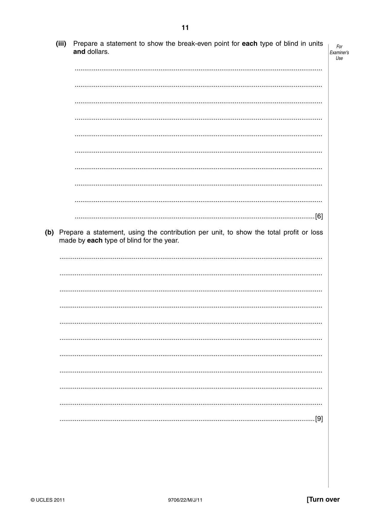 Cambridge A Level Accounting 9706 2011 May/June Paper 2 · Variant 2 question paper, page 11 of 12