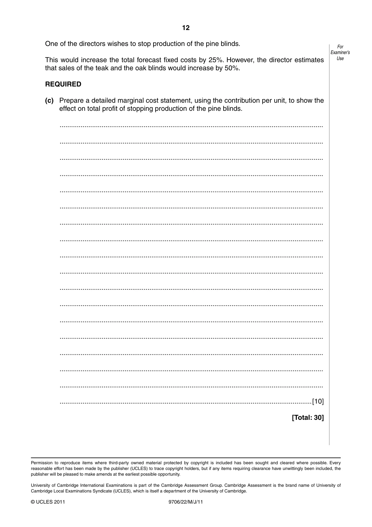 Cambridge A Level Accounting 9706 2011 May/June Paper 2 · Variant 2 question paper, page 12 of 12