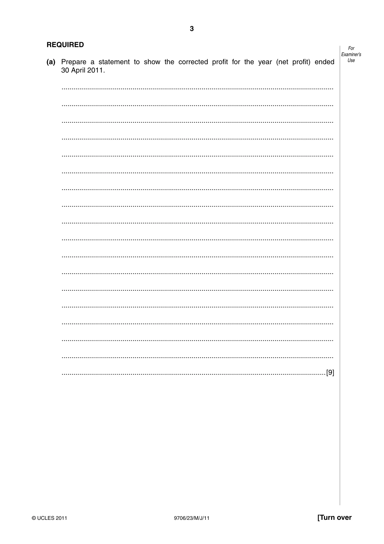 Cambridge A Level Accounting 9706 2011 May/June Paper 2 · Variant 3 question paper, page 3 of 16