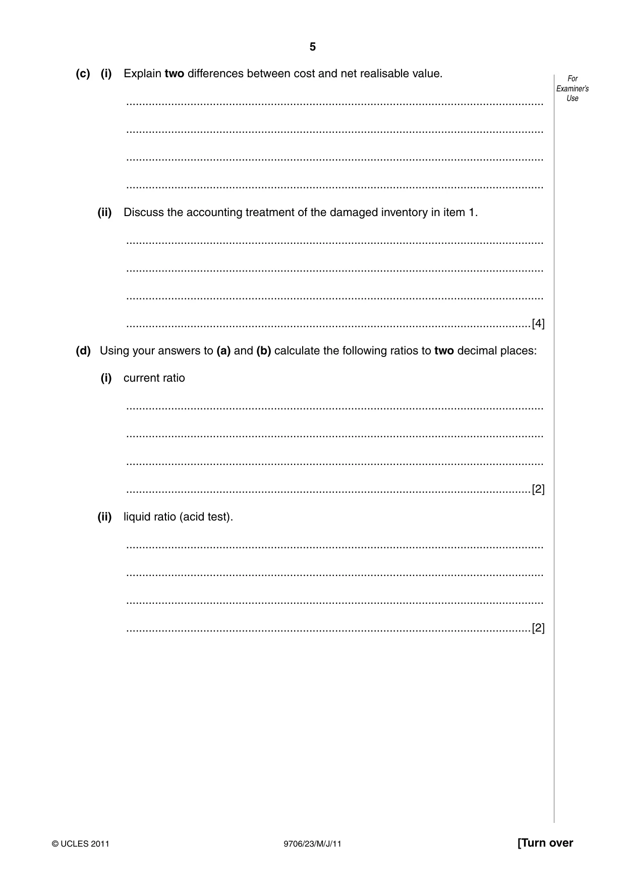 Cambridge A Level Accounting 9706 2011 May/June Paper 2 · Variant 3 question paper, page 5 of 16