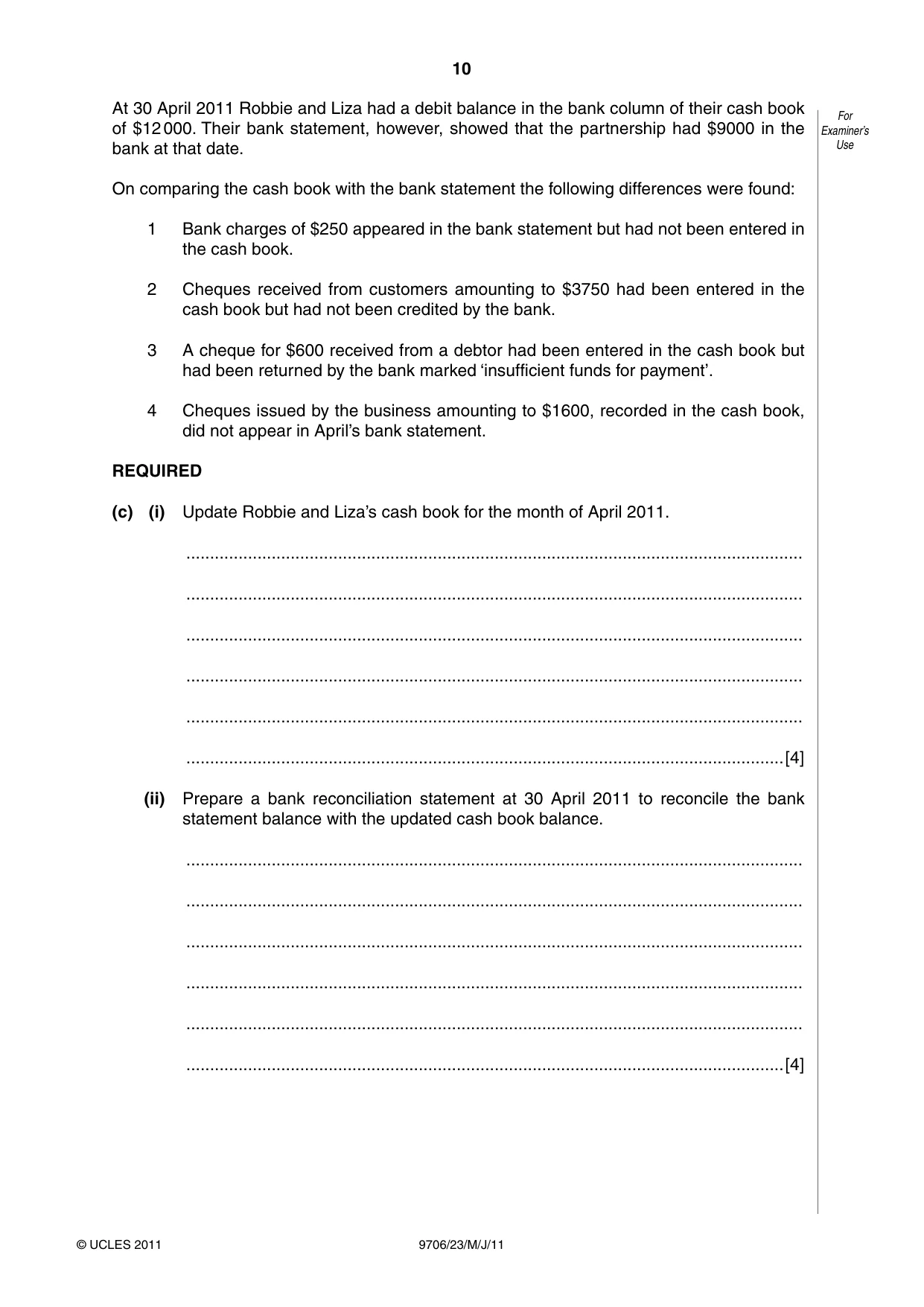 Cambridge A Level Accounting 9706 2011 May/June Paper 2 · Variant 3 question paper, page 10 of 16