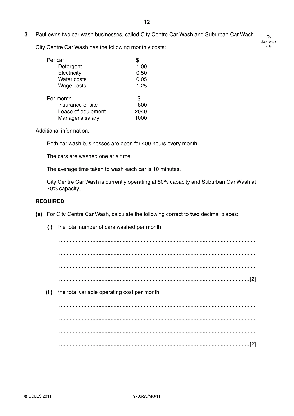 Cambridge A Level Accounting 9706 2011 May/June Paper 2 · Variant 3 question paper, page 12 of 16